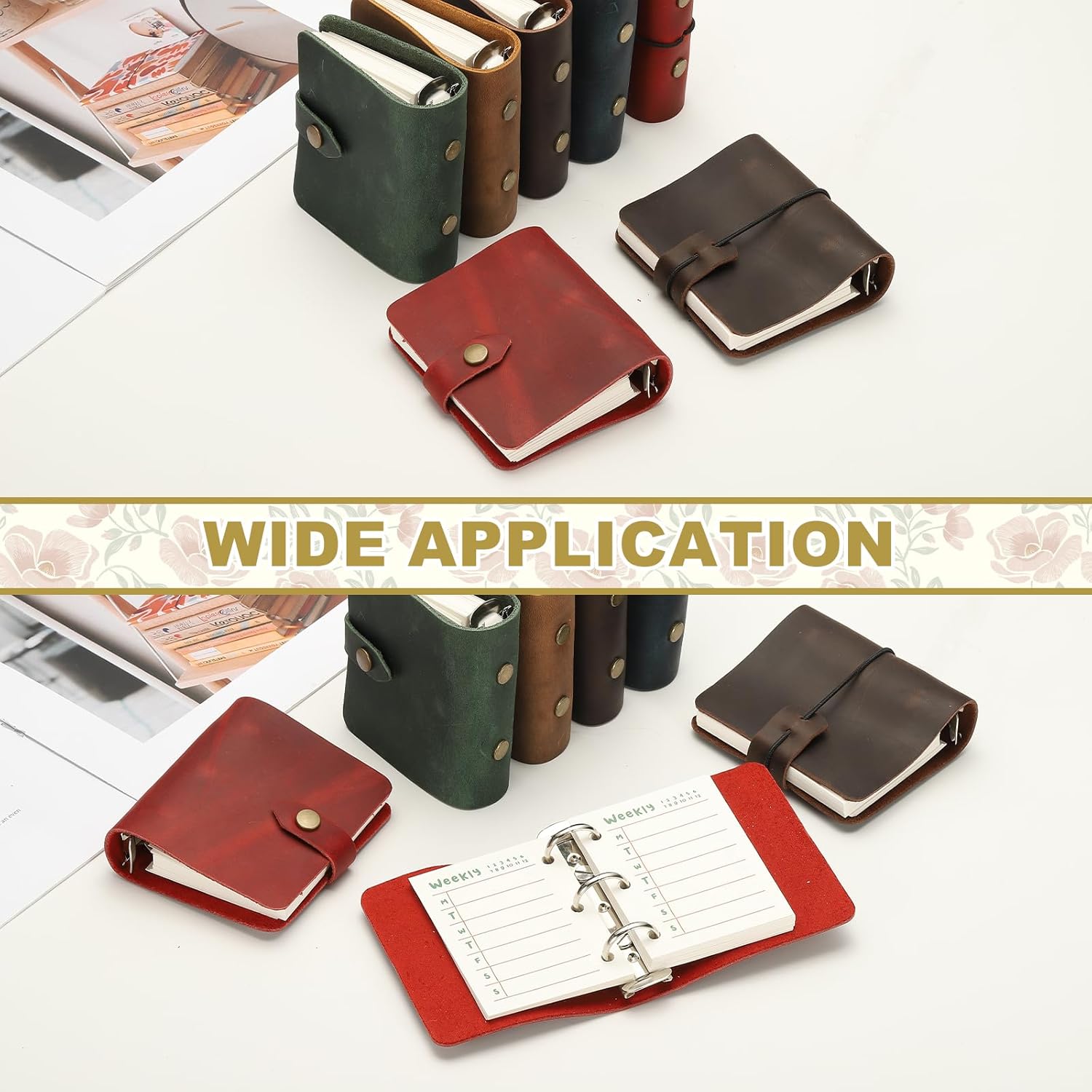 PATIKIL A9 Genuine Leather Journal, 3 Ring Notebook Binder Planner Loose Leaf 60 Sheets Paper Refillable for Business Office Study Writing with Snap Button, Green - Image 6