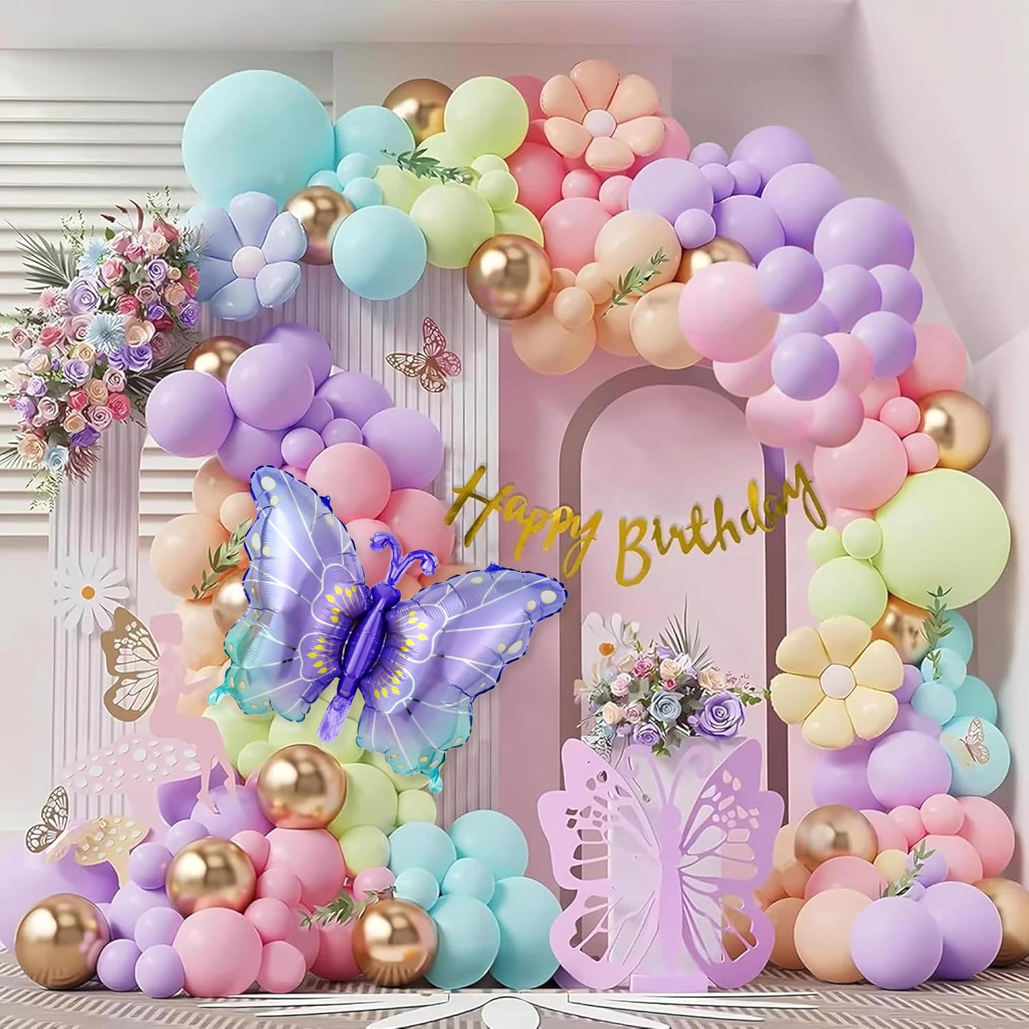 Special You Butterfly Theme Birthday Party Decorations with Pastel Balloons for Decoration, Foil Balloons for Decor, Butterfly Stickers for Wall Decoration, Birthday Decoration Kit for Girls-image-49