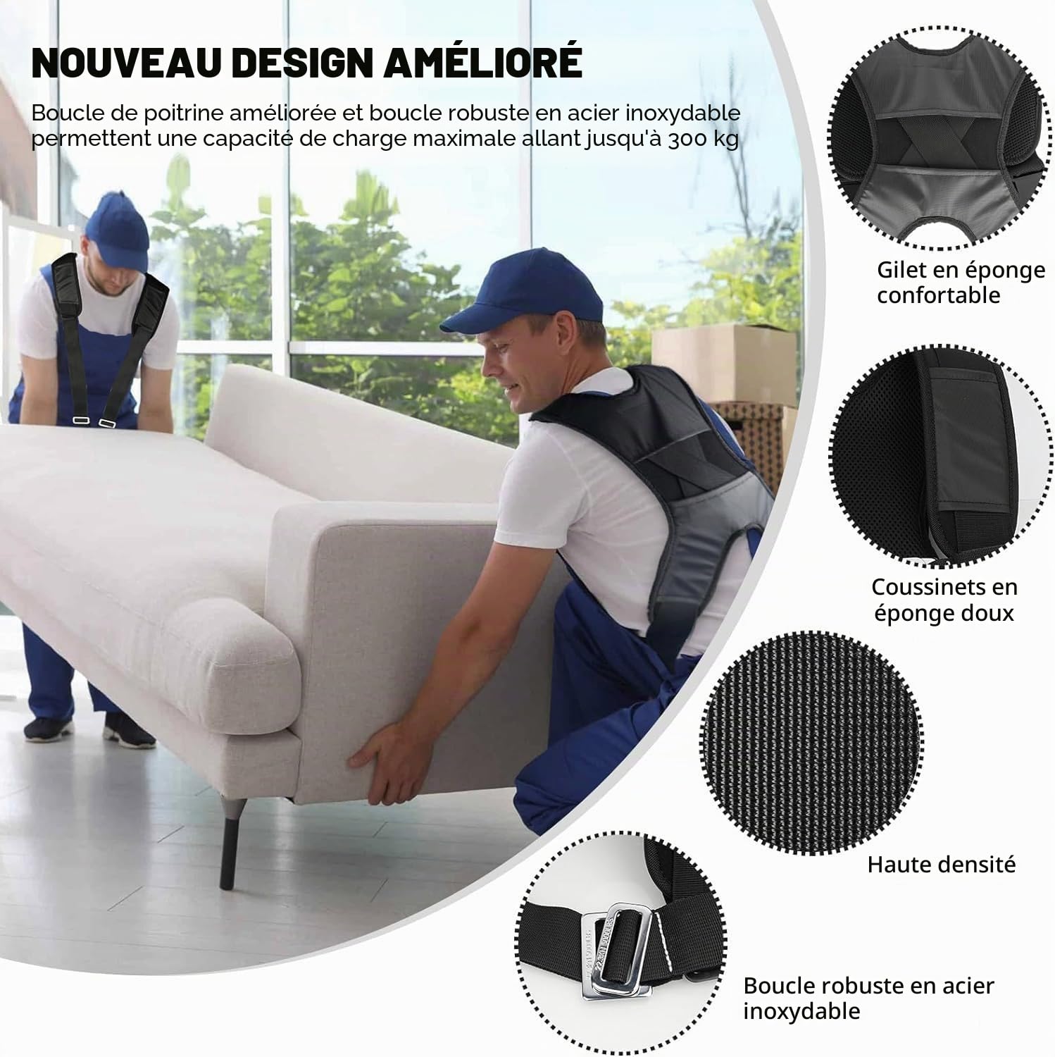 Sangles de Transport pour Meubles de déménagement - Sangle de Transport - Solides, durables et pouvant Supporter jusqu'à 300 kg - Ergonomique et Efficace pour Le Transport de Meubles sans stressv Lot