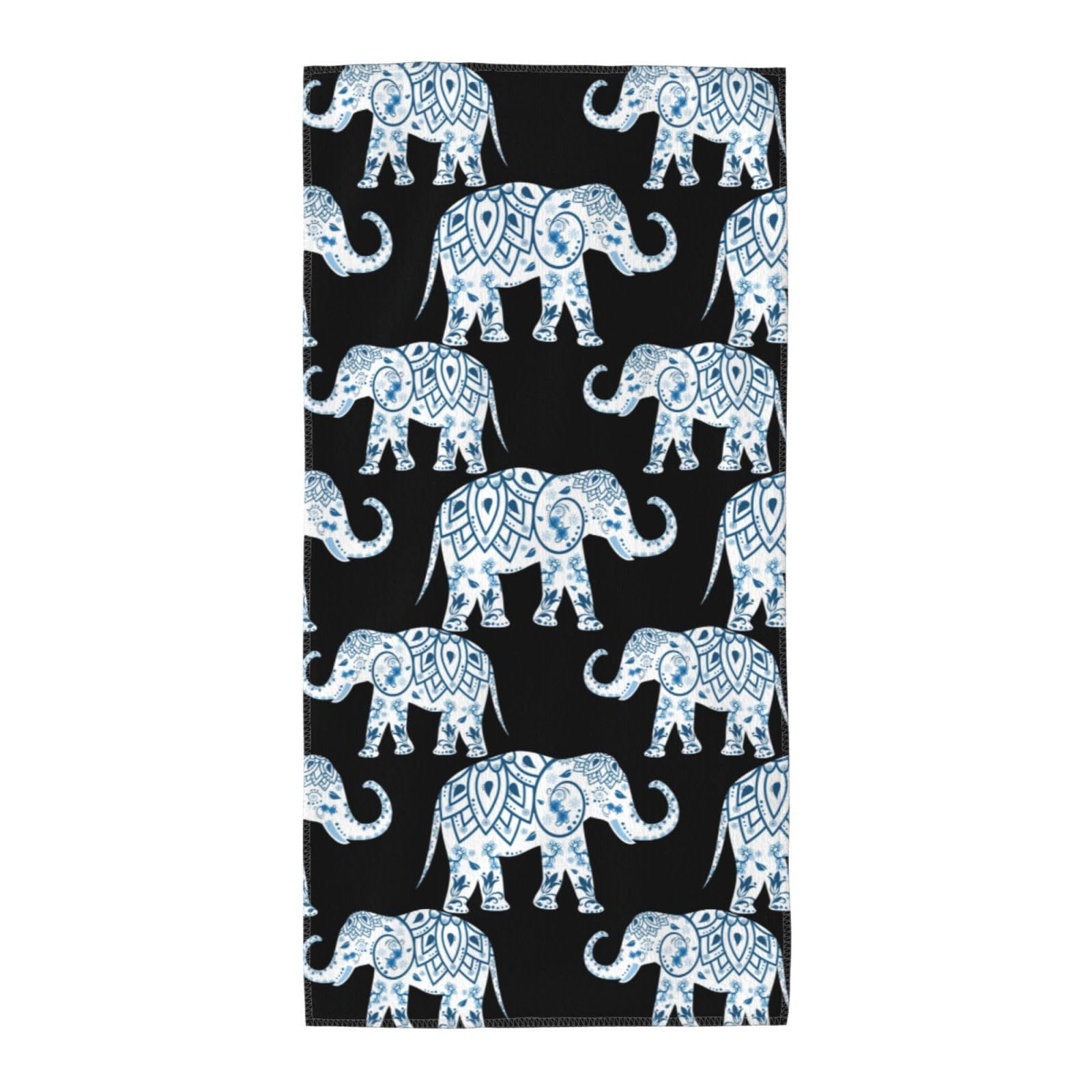 Cbaaghh Elephant-Blue Black Print Towel, Towels Thick Face Towels Fast Drying Washcloth For Bath, Spa, Gym