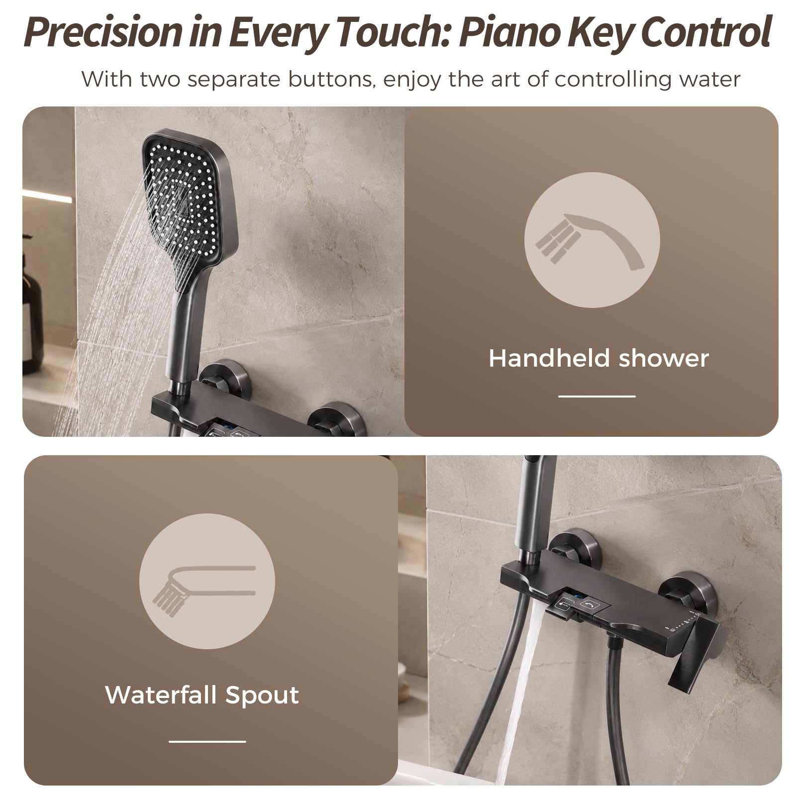 Mezclador de baño cascada con llaves de piano y ducha
