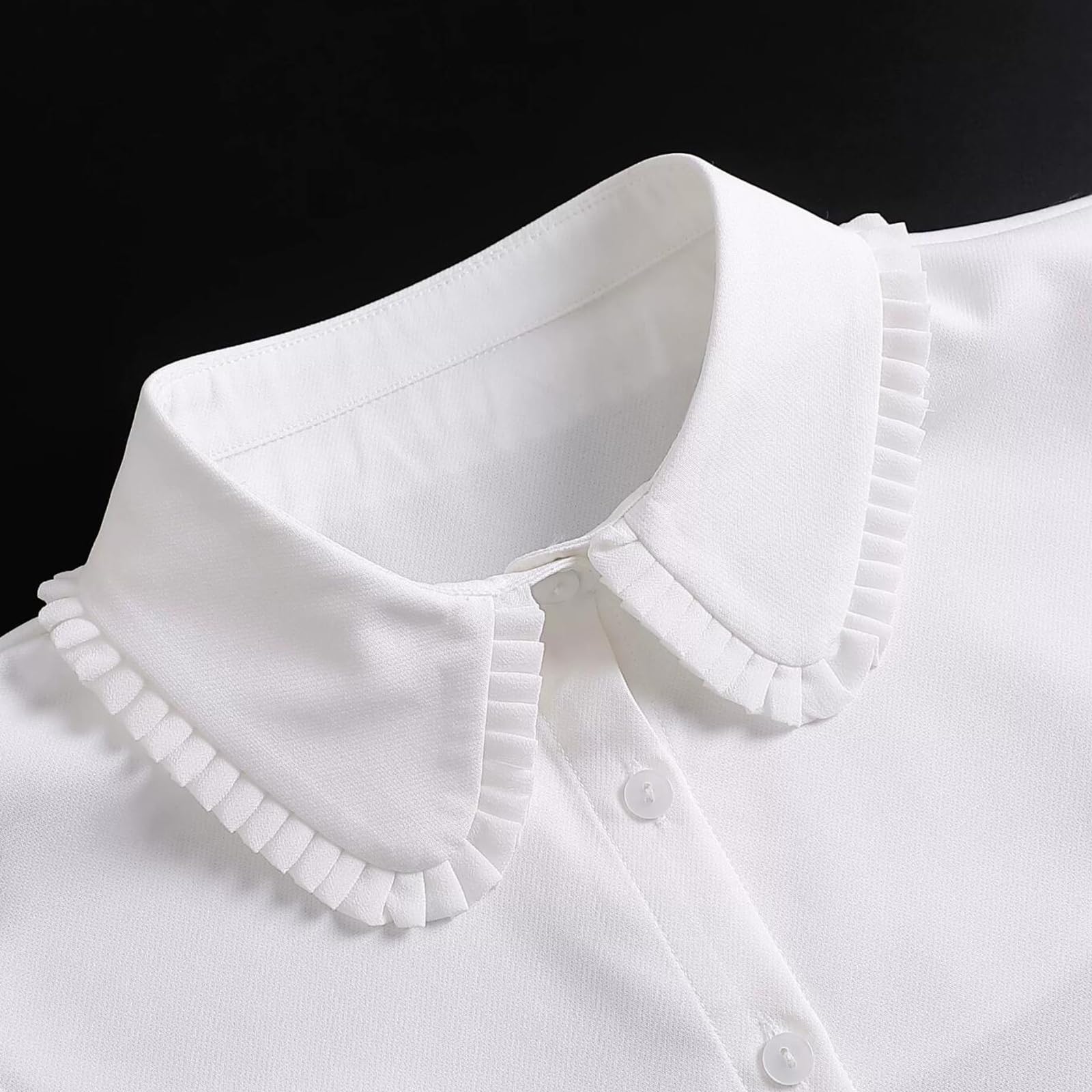 Cuello falso con diamantes de imitación, blusa desmontable con cuello Dickey, media camisa, cuello falso de Peter Pan para mujer, Cuello Peterpan Volantes Blanco D 5