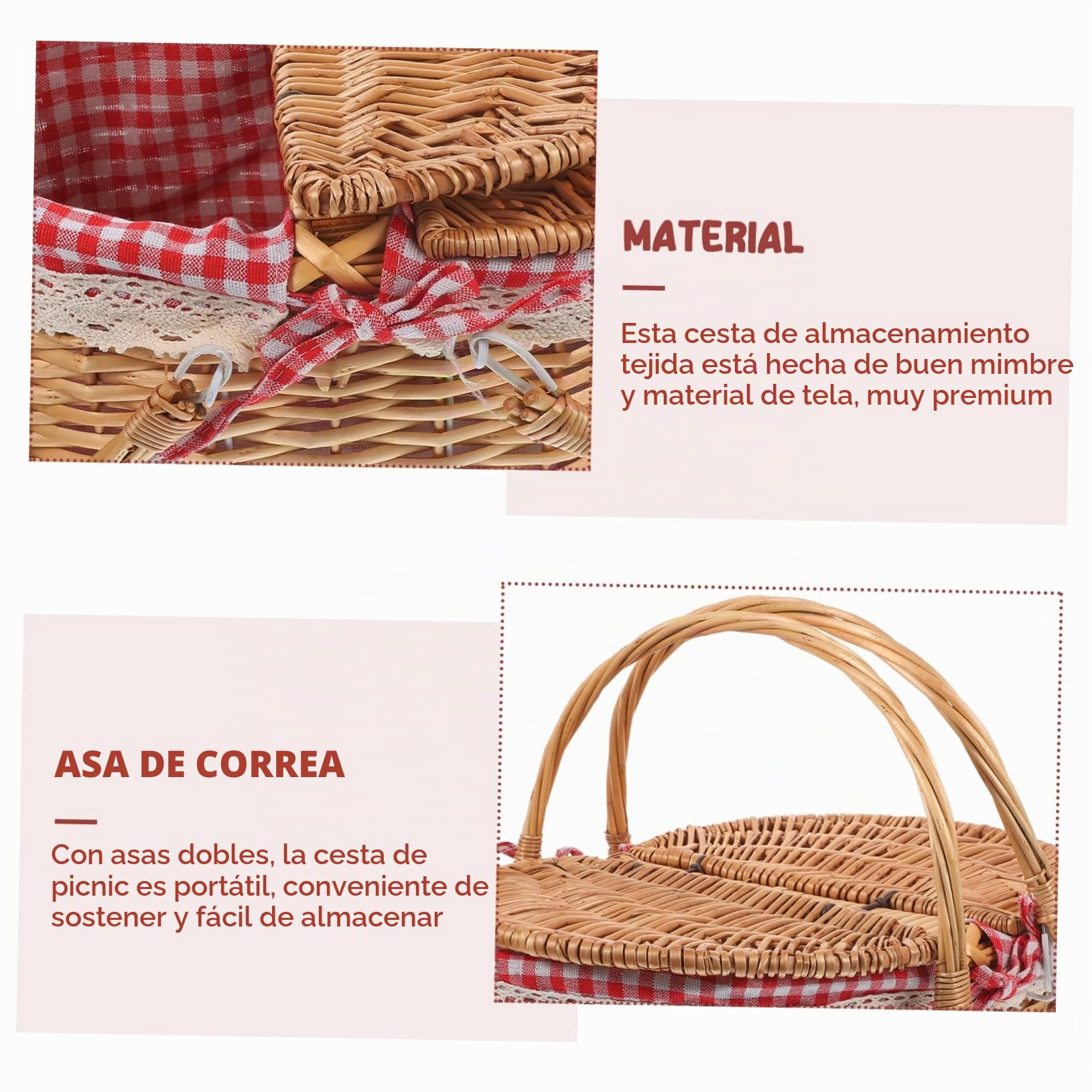 Inoomp Cesta De Picnic De Mimbre Tejida con Asas Dobles Y Tapa Canasta RúStica para Almacenamiento Y Picnic Al Aire Libre 15.74X11.02X7.48In