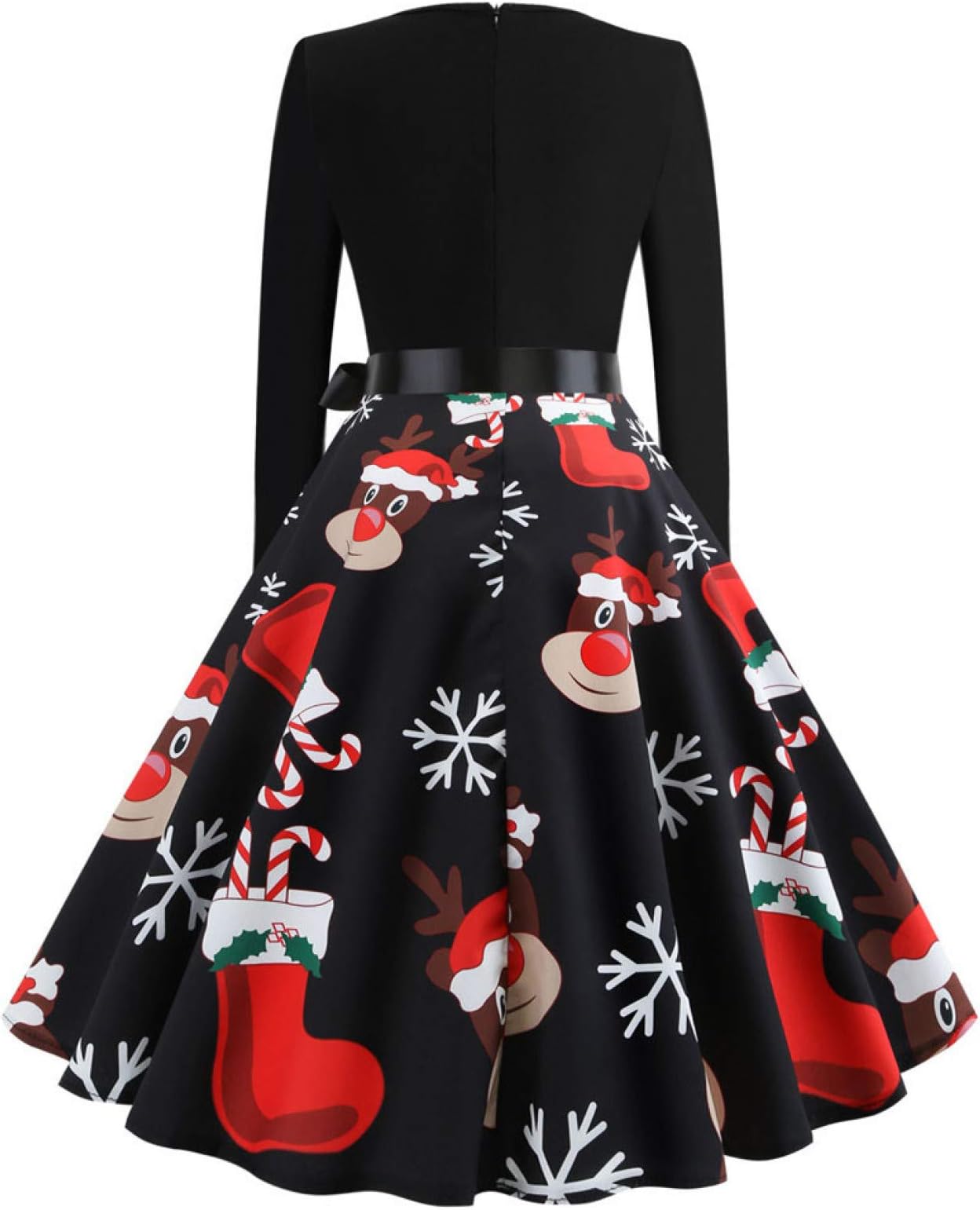 Winter Christmas Dress Women's Vintage Print Long Sleeve Swing Christmas Evening Party Swing Dress Elegant Big Swing Dress
