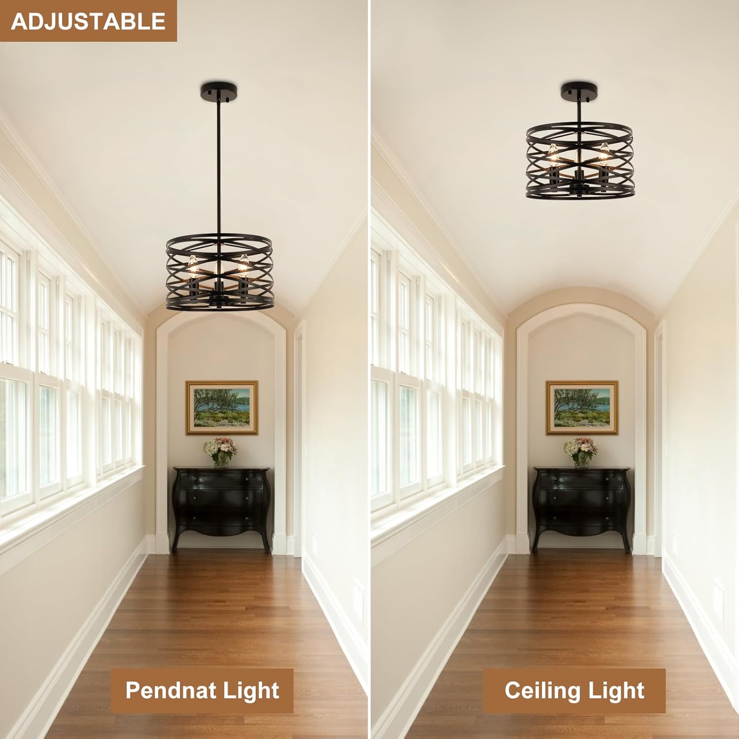 Farmhouse Chandeliers for Dining Room, 3-Light Pendant Lighting for Kitchen Island Black Drum Rustic Chandelier Ceiling Hanging Light Fixture Dining Room Light Fixture for Foyer Entryway Kitchen