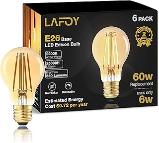 Lafoy A19 E26 Amber Light Bulbs 2200K Soft Warm, Vintage LED Edison Bulb...