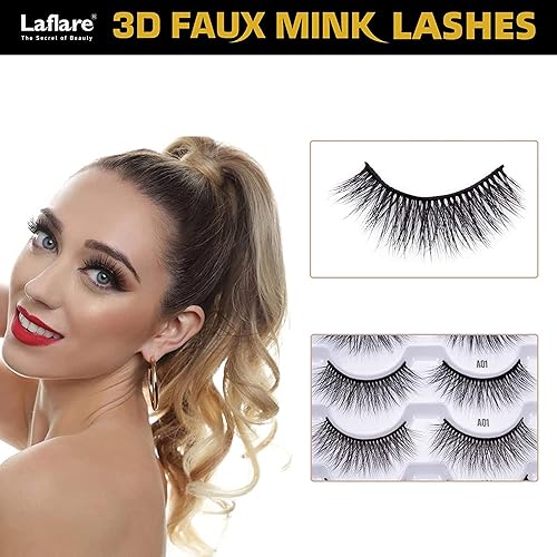 Miniatura 5 de Laflare 10 pares de pestañas de visón sintético 3D, pestañas postizas de aspecto natural, pestañas esponjosas y delgadas. Pestañas Postizas (A26 x