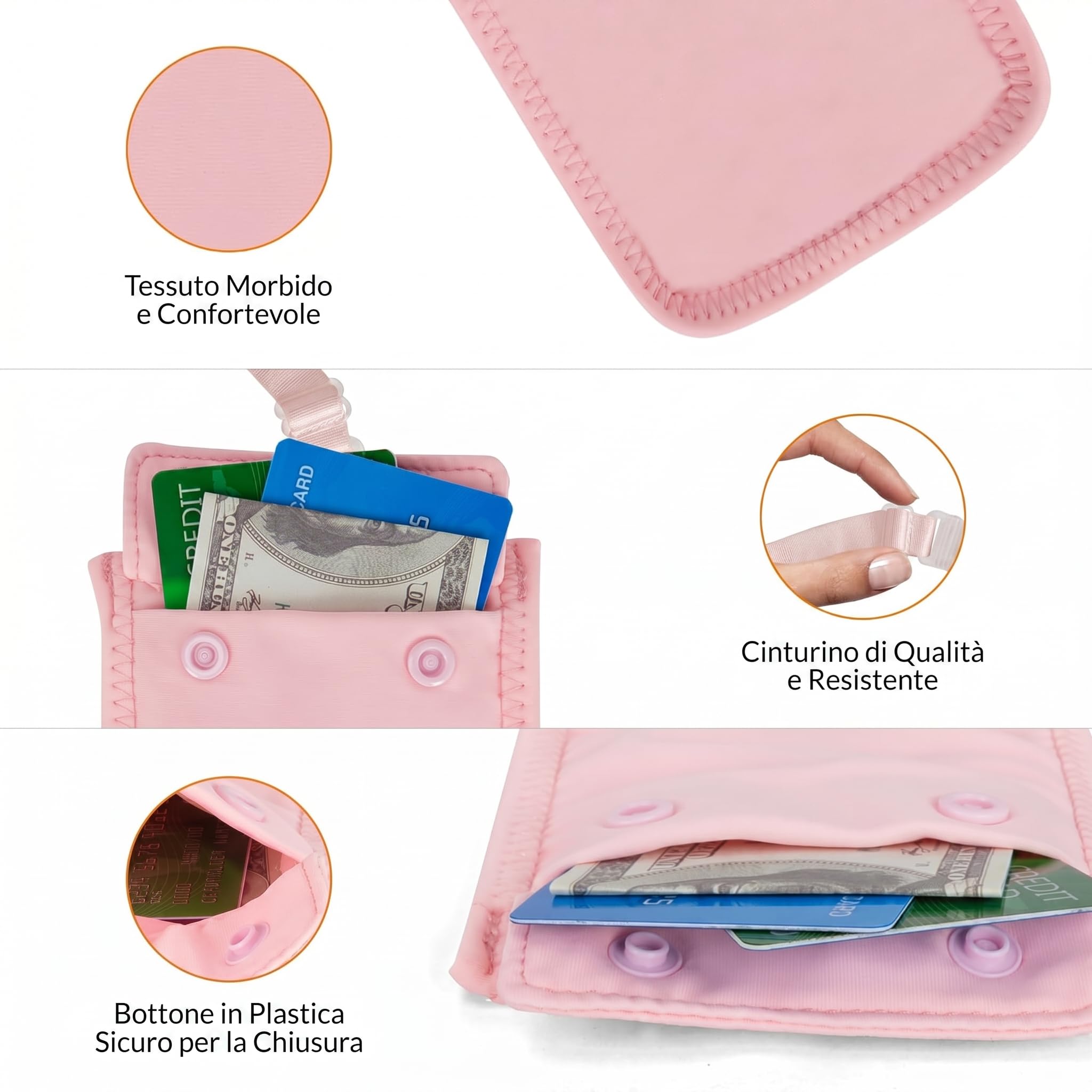 Boxiki Travel Portafoglio Segreto da Viaggio per Reggiseno da Donna - Tasca Nascosta per Passaporto, Soldi e Valori - Rosa