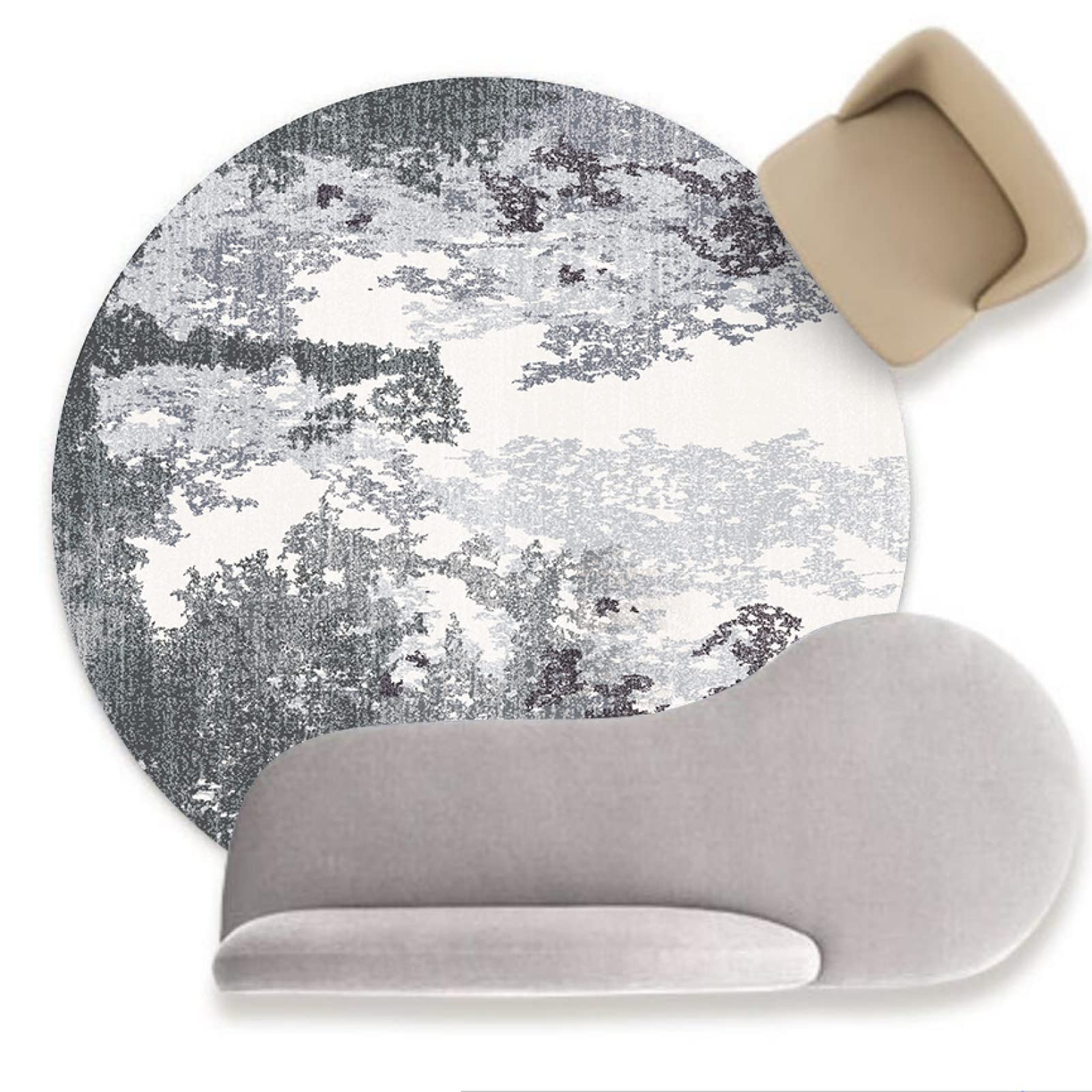 Tapis rond moderne lavable style industriel gris et blanc 180 cm entretien facile