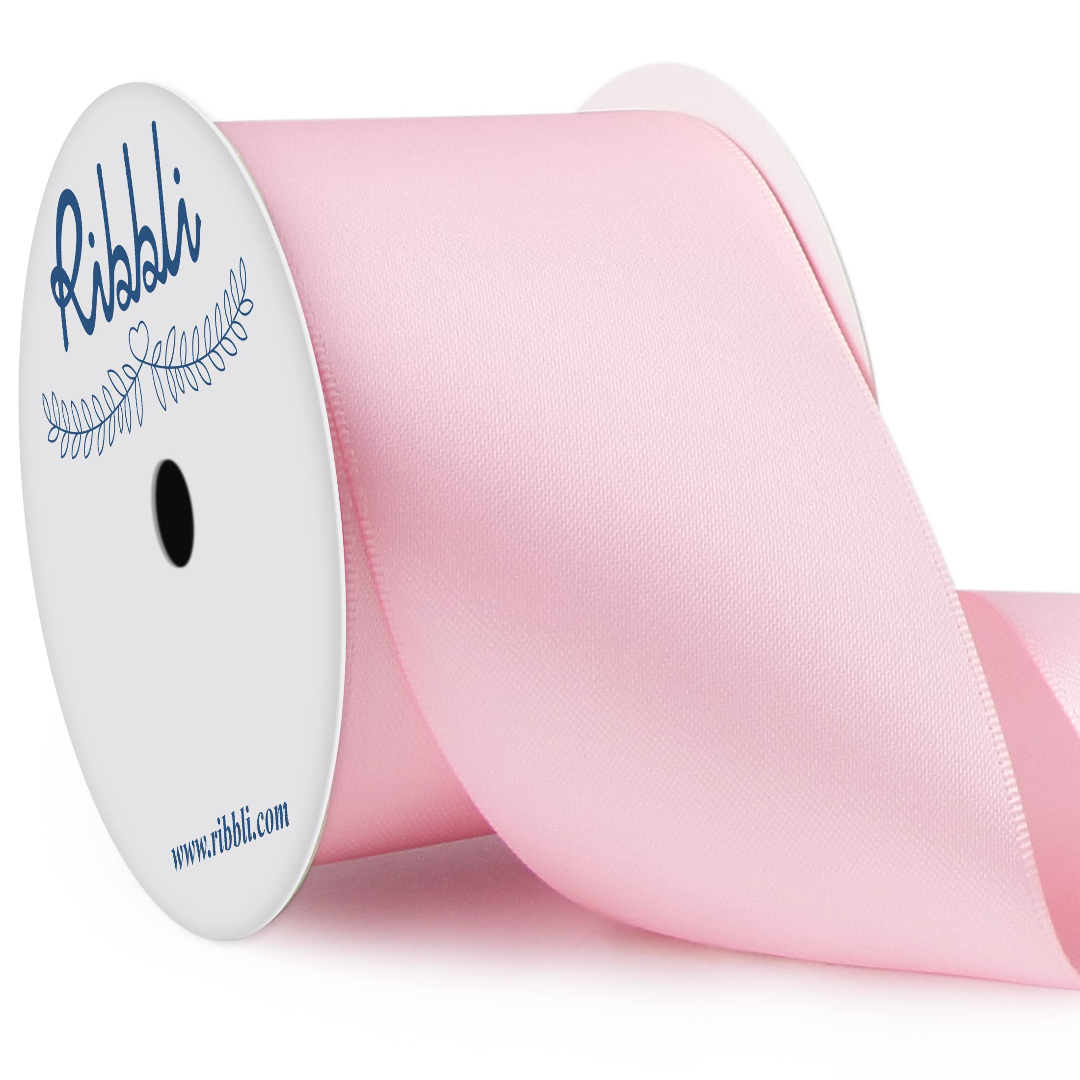 Ribbli Light Pink Double Faced Satin Ribbon, 2” x Continuous 10 Yards,Use for Bows Bouquet,Gift Wrapping,Baby Shower,Floral Arrangement