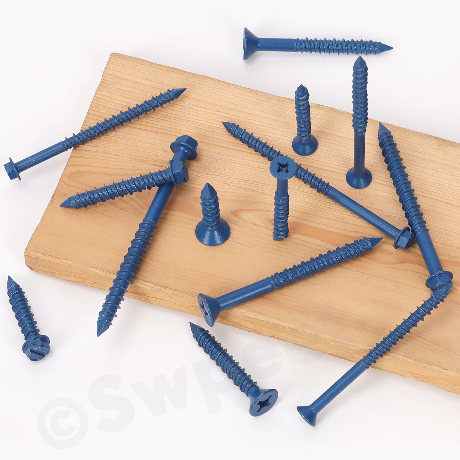 Swpeet 52 pezzi 3/16" x 1-1/4" viti per calcestruzzo a testa rondella esagonale scanalata con inserto esagonale e punta da trapano, kit assortimento, viti autofilettanti per cemento per ancoraggio su