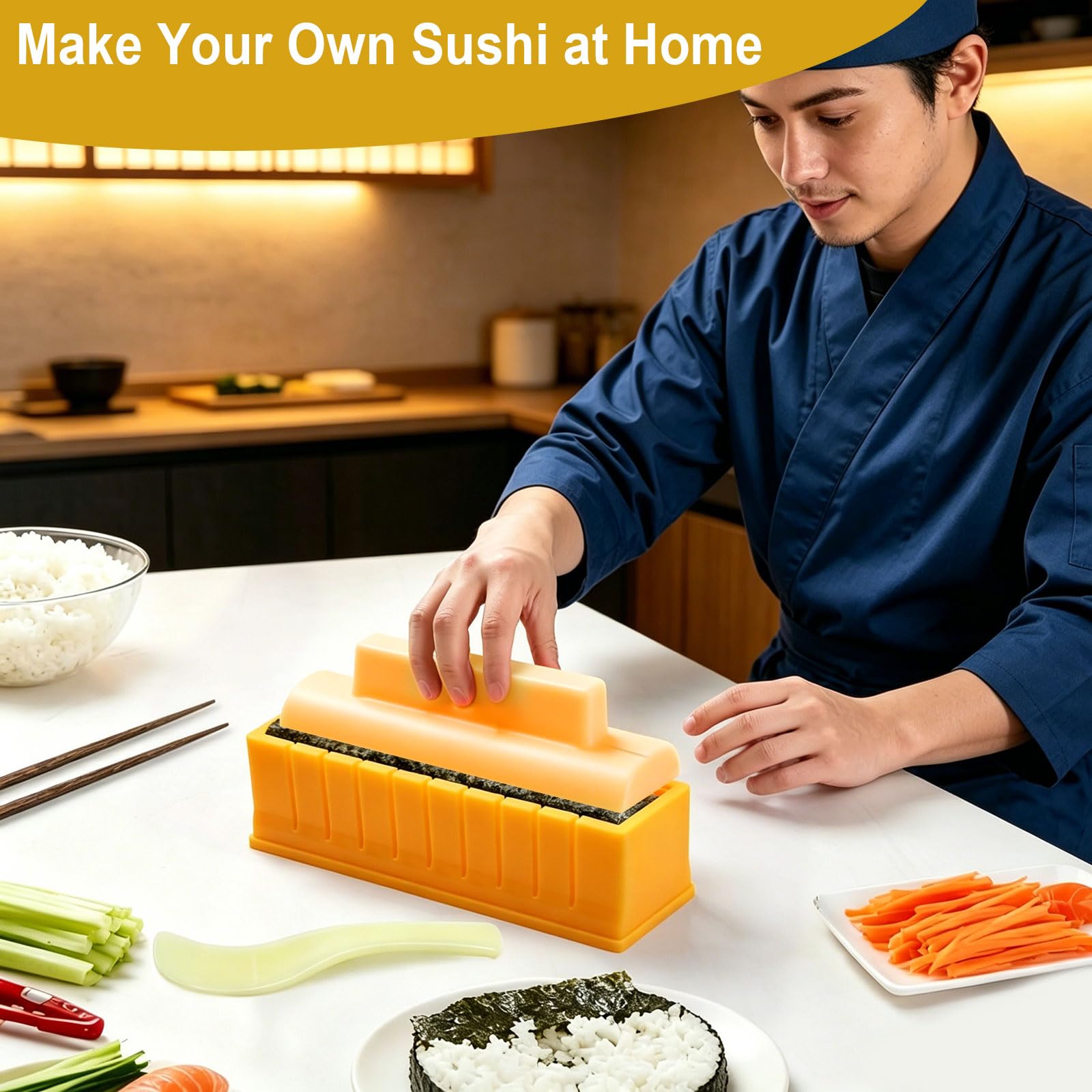 Kit Sushi Fai da Te, Stampo per Sushi con Bacchette e Cucchiaio, Sushi Maker per Sushi Tondo Perfetto, Kit Sushi Completo per Principianti, Accessori Sushi in Plastica Alimentare