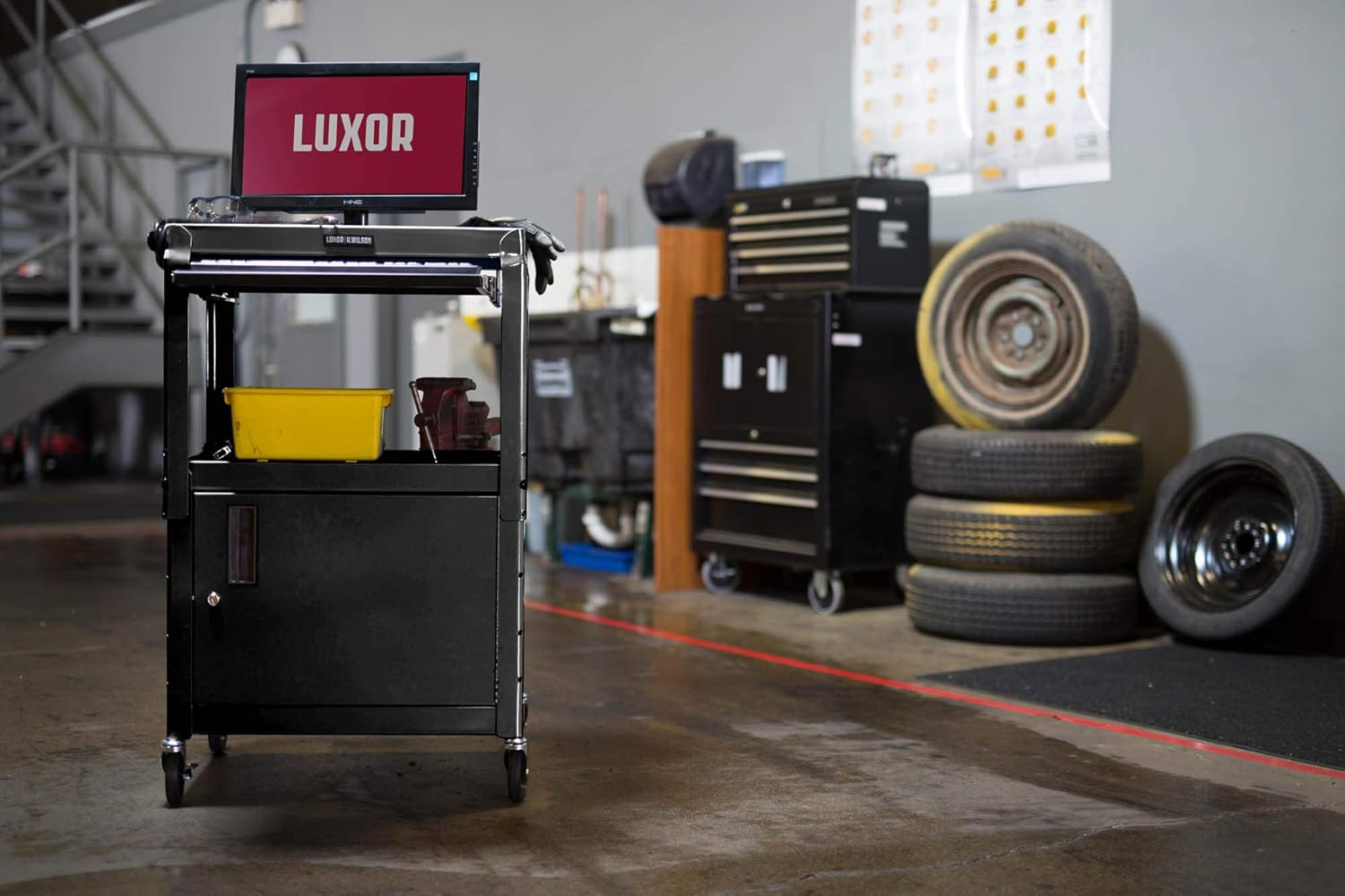 LUXOR AVJ42KBC Adjustable Steel A/V Cart - Cabinet with Pullout Trays : Computer And Machine Carts : Office Products