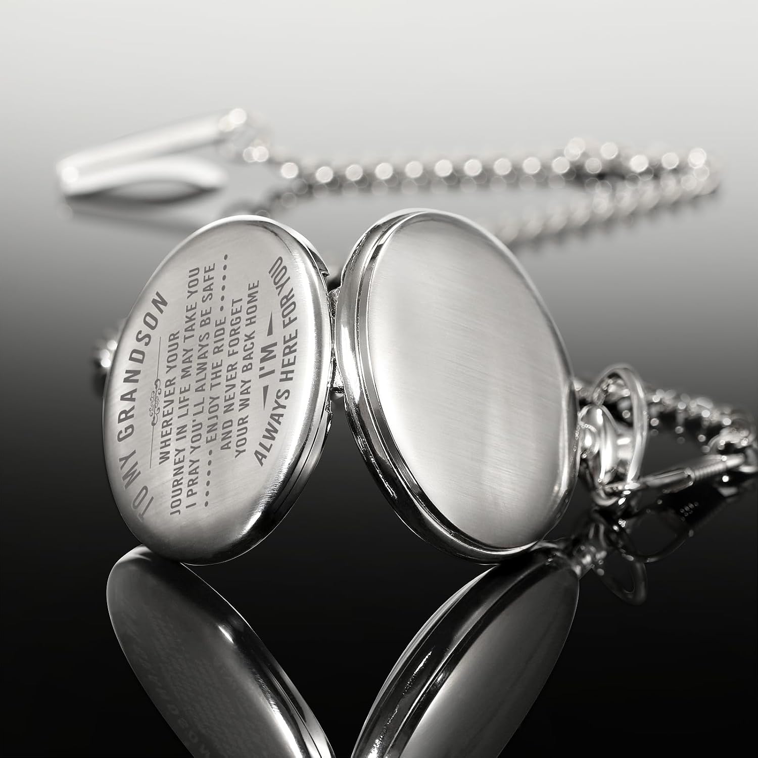 TREEWETO Mens Engraved Pocket Watch Gifts from Grandpa Grandma, Unique Birthday Gift Ideas for Grandson, Graduation Gifts for Him, Present for Men