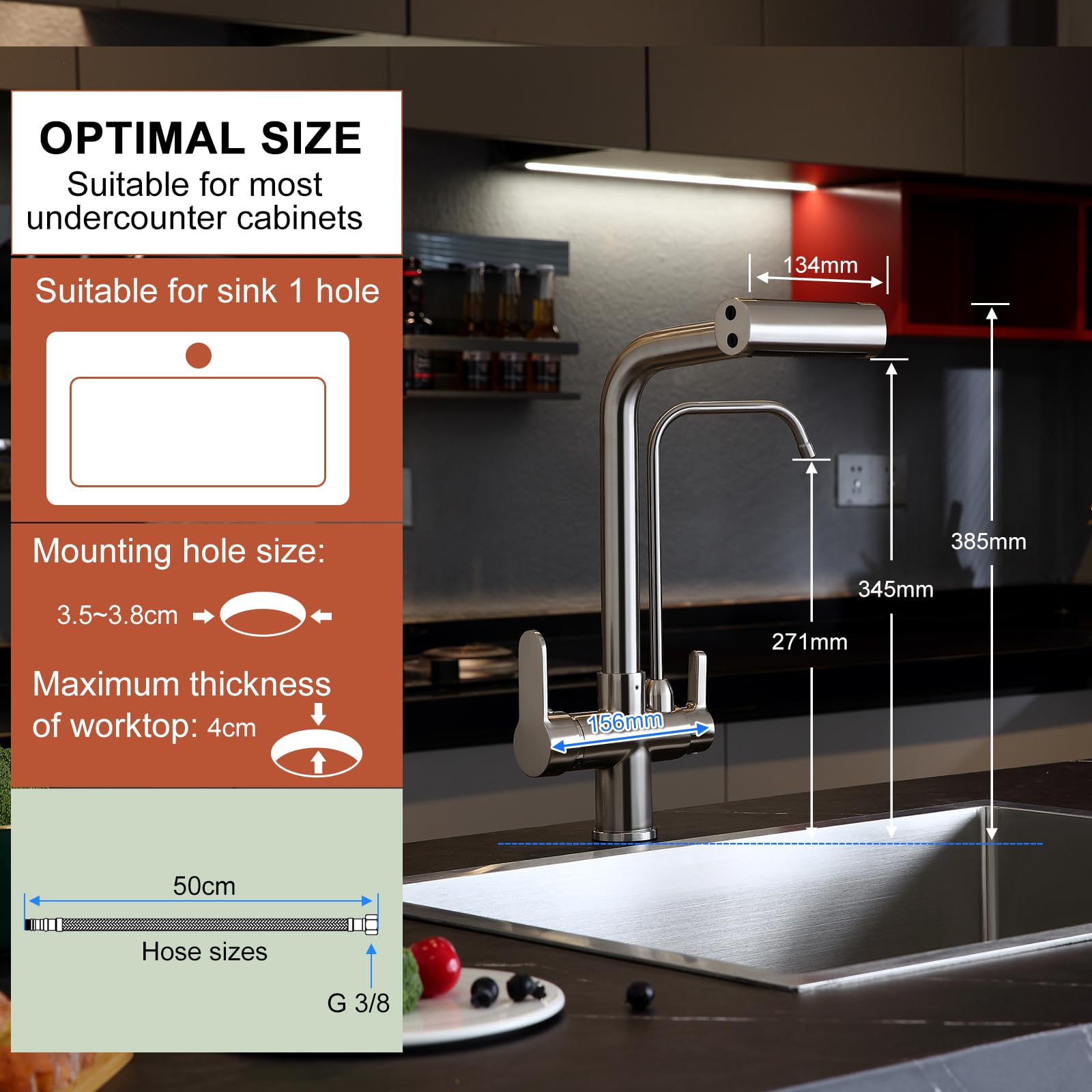 Grifo de cocina de 3 vías con ducha extensible, Mezcladora de Fregadero, níquel cepillado