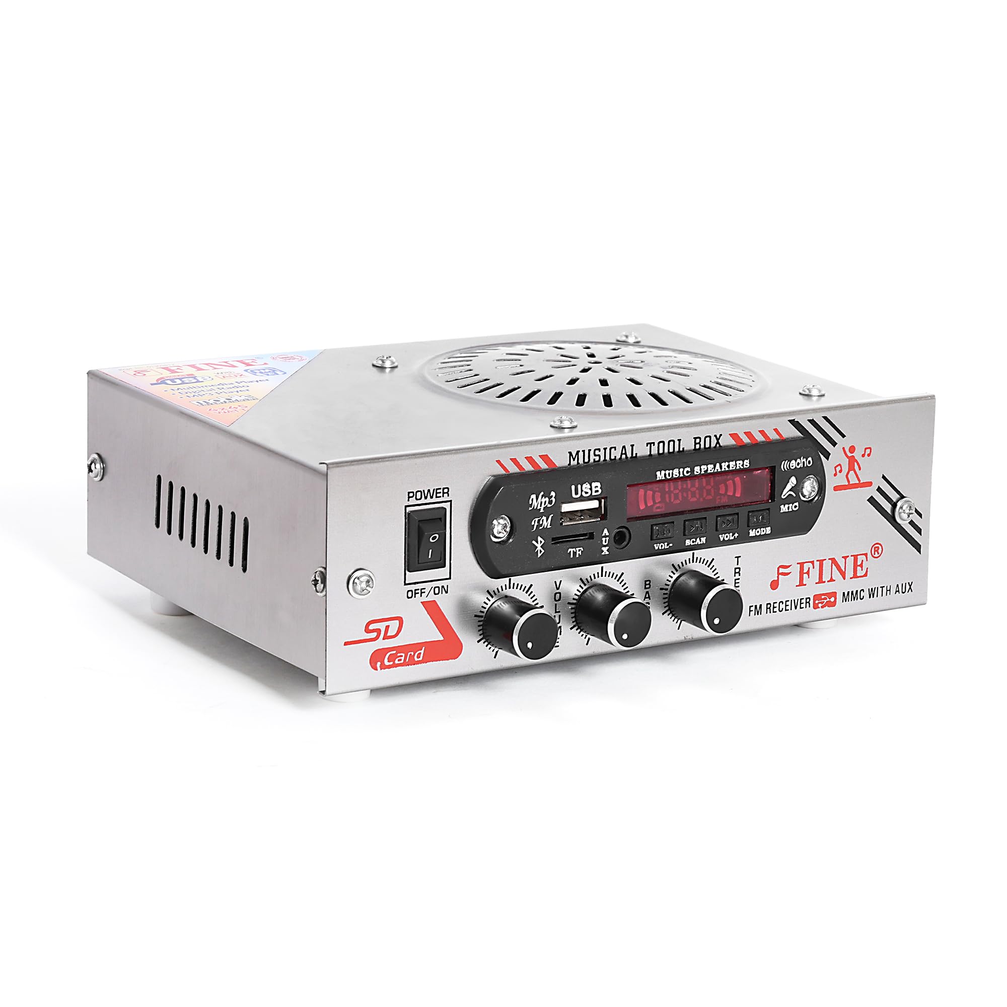 FINE Multimedia Amplifier with Bluetooth, USB/SD, FM Radio, Silver - Image 1