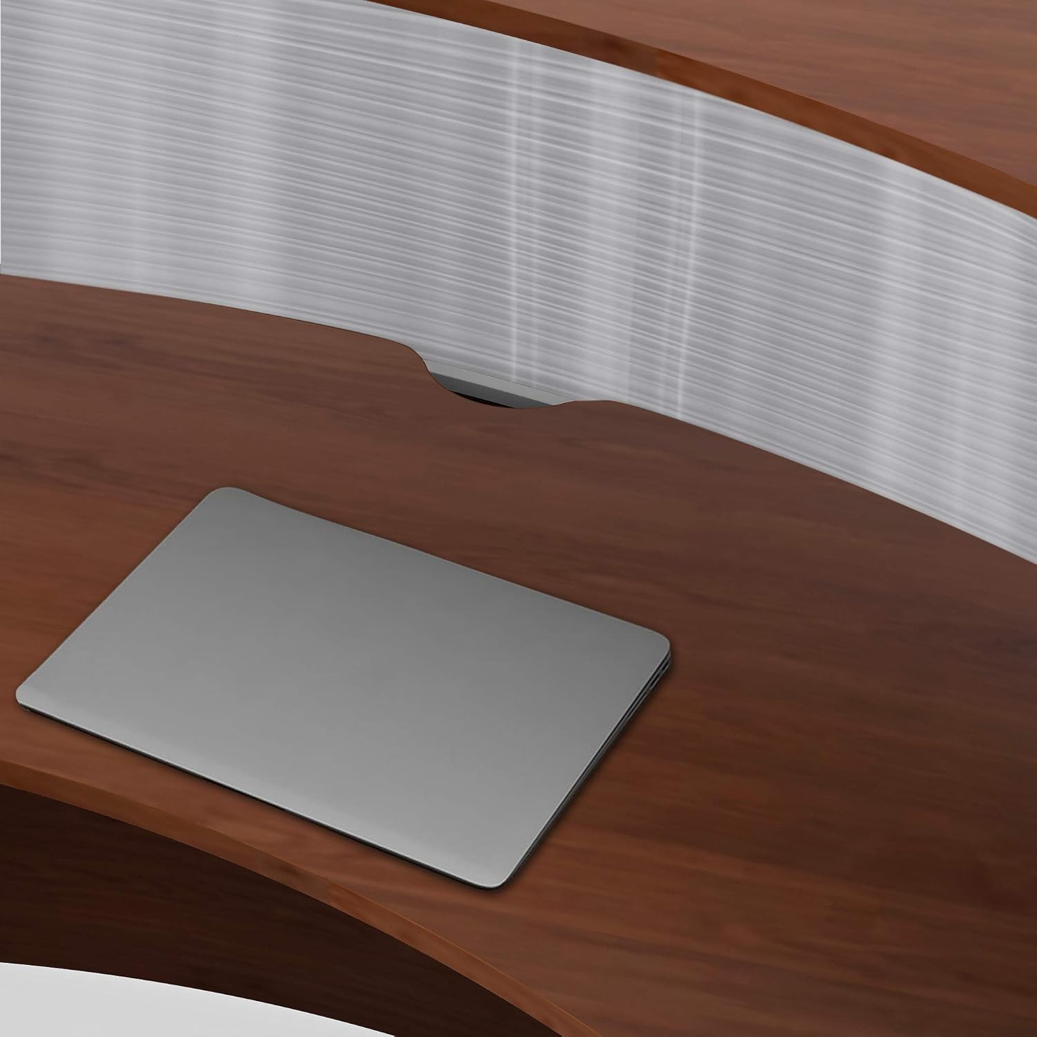 Linea Italia Curved Office Clear Panel | Easy to Assembly Single Unit Reception Desk Counter for Lobby, Salon, 72" x 32", Cherry : Office Products