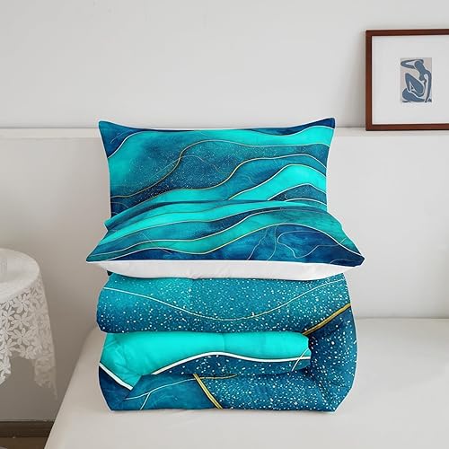 Miniatura 6 de Erosebridal Sea Ocean Waves - Juego de edredón tamaño Queen con diseño de rayas geométricas doradas, edredón de mármol abstracto para todas las