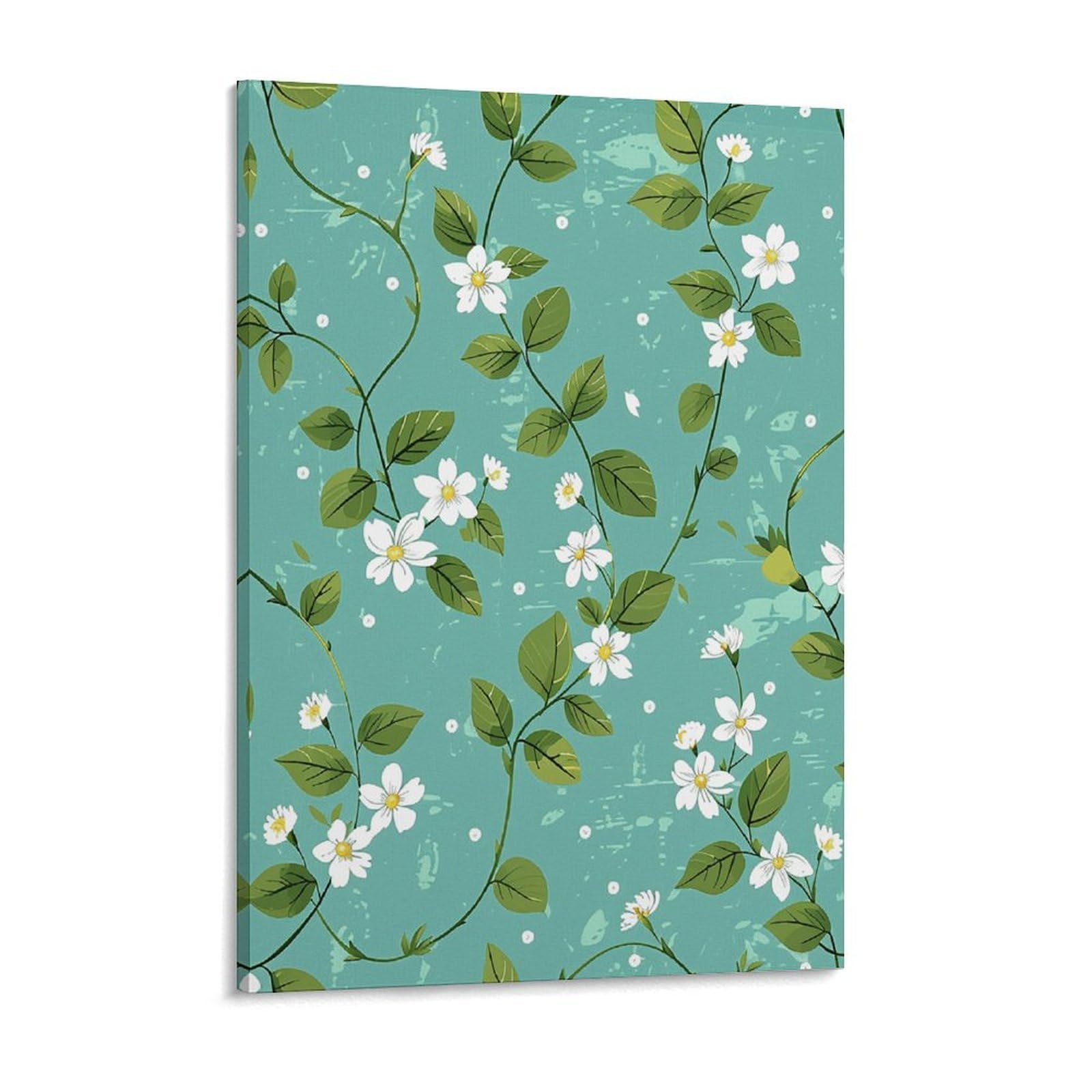 Flowers And Green Leaves Canvas Wall Art for Bedroom 18x24inch Canvas Prints Artwork for Walls Modern Picture Artwork Painting for Living Room Aesthetic Wall Paintings for Bathroom Kitchen Of