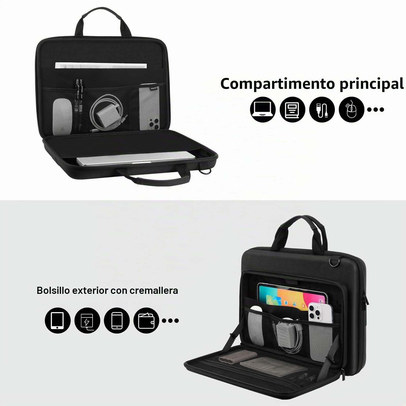 MOSISO Funda Rígida Portátil para Hombre Mujer, 15-16 Pulgadas Bolsa | con Diseño Geométrico Compatible con MacBook HP Dell, 15,6 Pulgadas Laptop Bag con Bolsillo Frontal Elevado&Correa,Negro