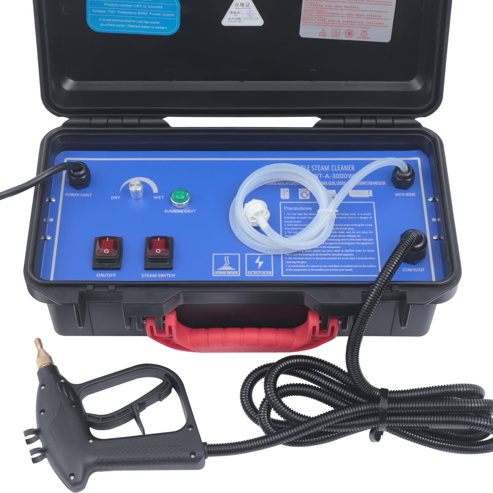Máquina de Limpieza a Alta Temperatura 3000 W 3.5Bar, Limpiador a Vapor para Coche 130 °C, Agua Fría y Vapor Modos, 5 Cabezales de Cepillo, para Cocina, Cuarto de Baño
