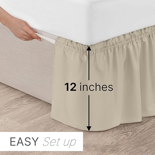 Miniatura 2 de CGK Unlimited - Faldón de cama tamaño matrimonial color crema, para camas de tamaño King, caída de 12pulgadas, elástico envolvente con volados para