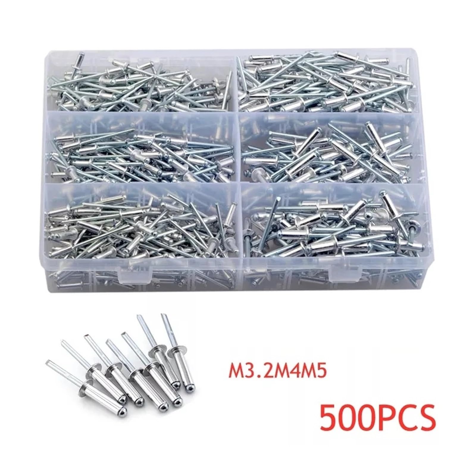 Kit di assortimento di rivetti ciechi in alluminio da 500 pezzi, rivetti pop a testa di fungo M3.2 M4 M5 con mandrino di rottura for progetti in metallo e fai da te