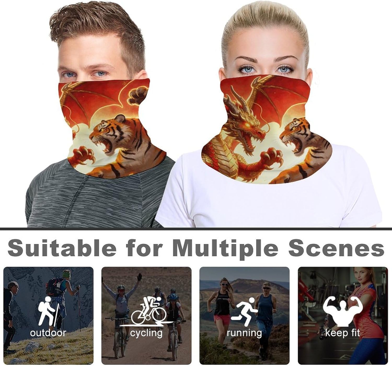 Dragon Versus Tiger Neck Gaiter Face Mask for Men And Women Breathable Dustproof Face Cover Scarf for Outdoor Sports Sun Protection Bandana for Fishing Hiking