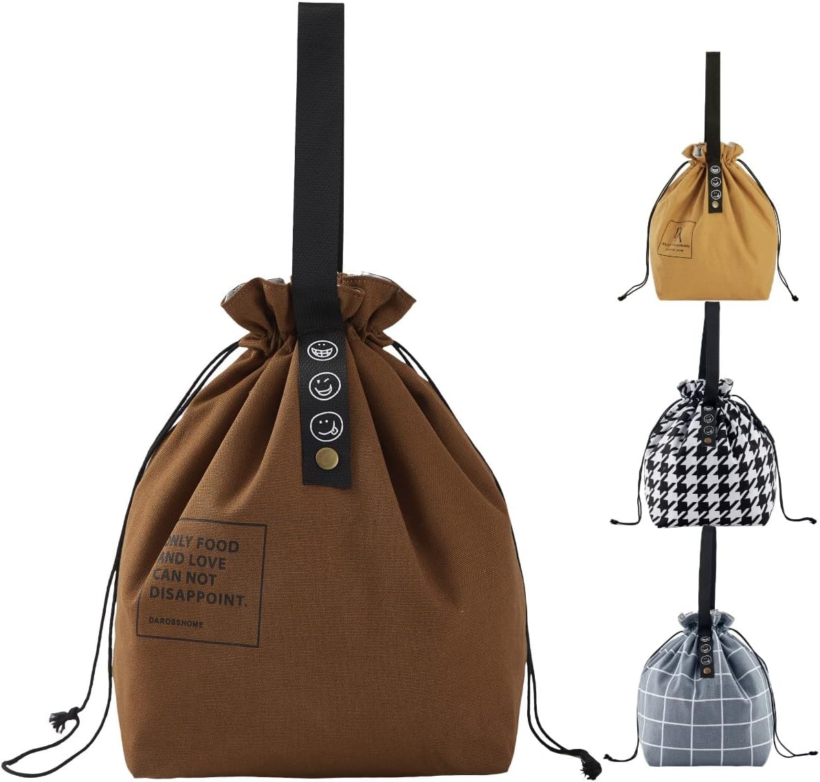 Reusable Lunch Bag,Canvas Drawstring Lunch Bag, Lunch Tote for Work, School, or Picnics, Lightweight & Waterproof, Keeps Food Fresh All Day (Brown)