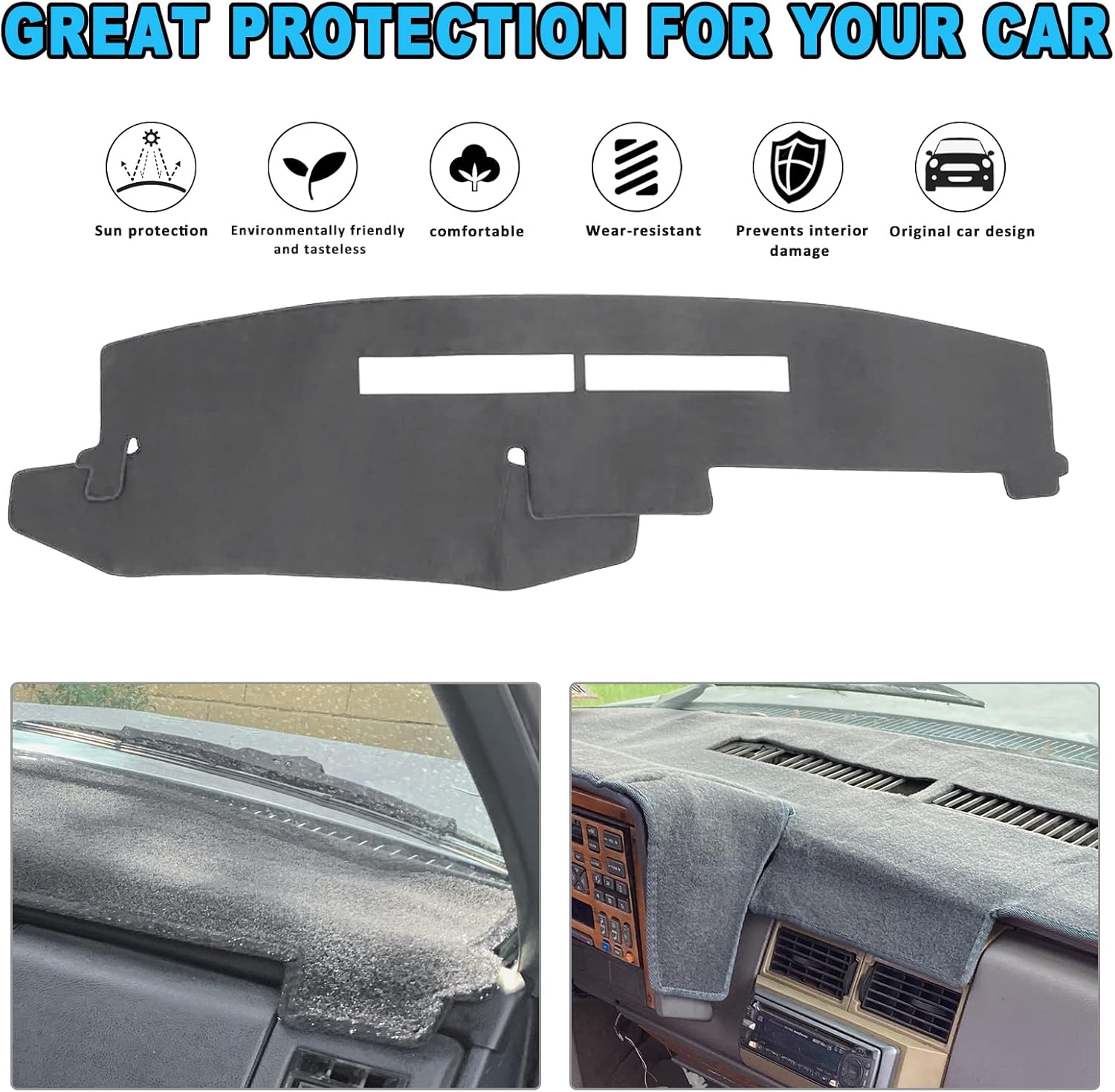 POSAID Dashboard Dash Cover for 1988-1994 Chevy Chevrolet Silverado Suburban Blazer/GMC Sierra C1500 C2500 C3500 K1500 K2500 K3500 Pickup Truck Interior Dash Protector Cover Mat, Gray
