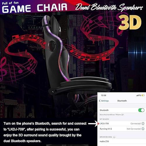 Miniatura 7 de TBQATNTS Silla ergonómica para juegos profesional con soporte lumbar de masaje completo, altavoces Bluetooth, respaldo ajustable, color blanco