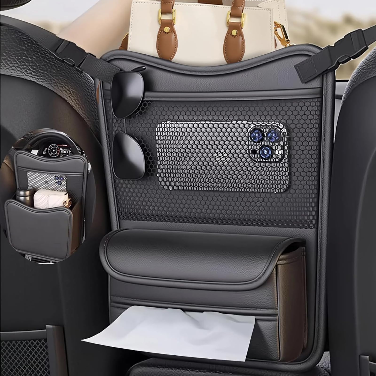 Generisch Auto-Organizer Zwischen für Opel Corsa, Leder Aufbewahrungstasche Handtaschenhalter Staufach für Spielzeug Snacks Getränke, Ideales Reisezubehör