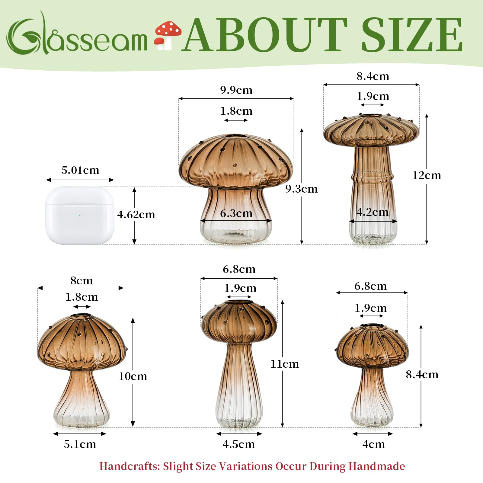 Glasseam Pilz Kleine Vasen für Deko: Vase Klein Glas Propagation Station