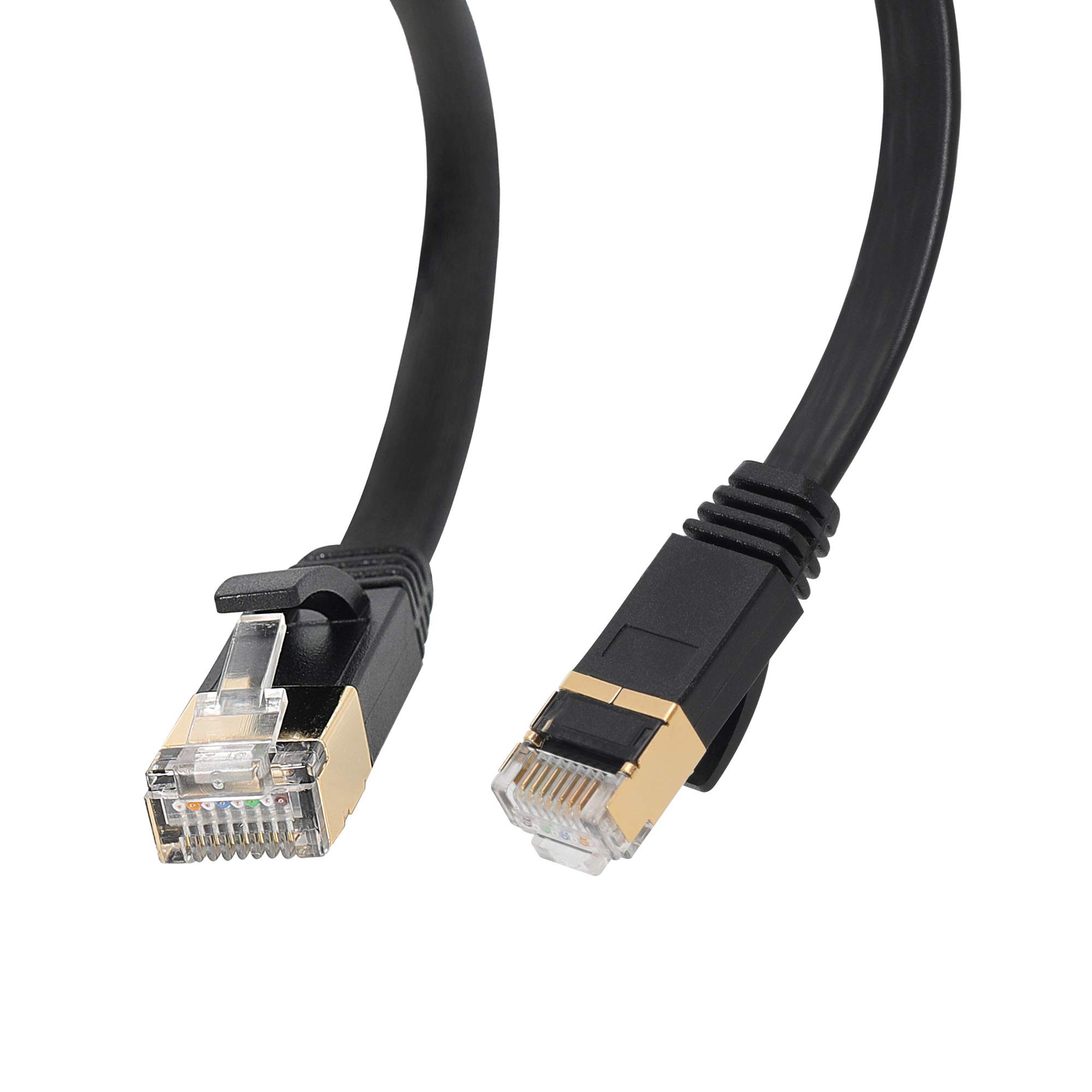 Cat7 Ethernet Cable 1M Black High Speed SSTP Flat Patch Cord, Faster Than Cat5e/Cat6, Internet LAN Computer Cable, Suitable for LAN, Camera, Router, Modem (1M)