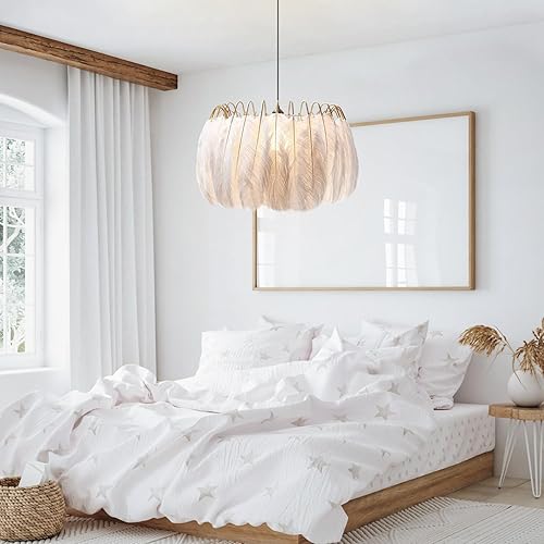 Miniatura 10 de KCO Lighting - Lámpara de techo de plumas nórdicas, lámpara colgante de techo de plumas blancas con cable de enchufe de 14.8 pies, lámpara colgante
