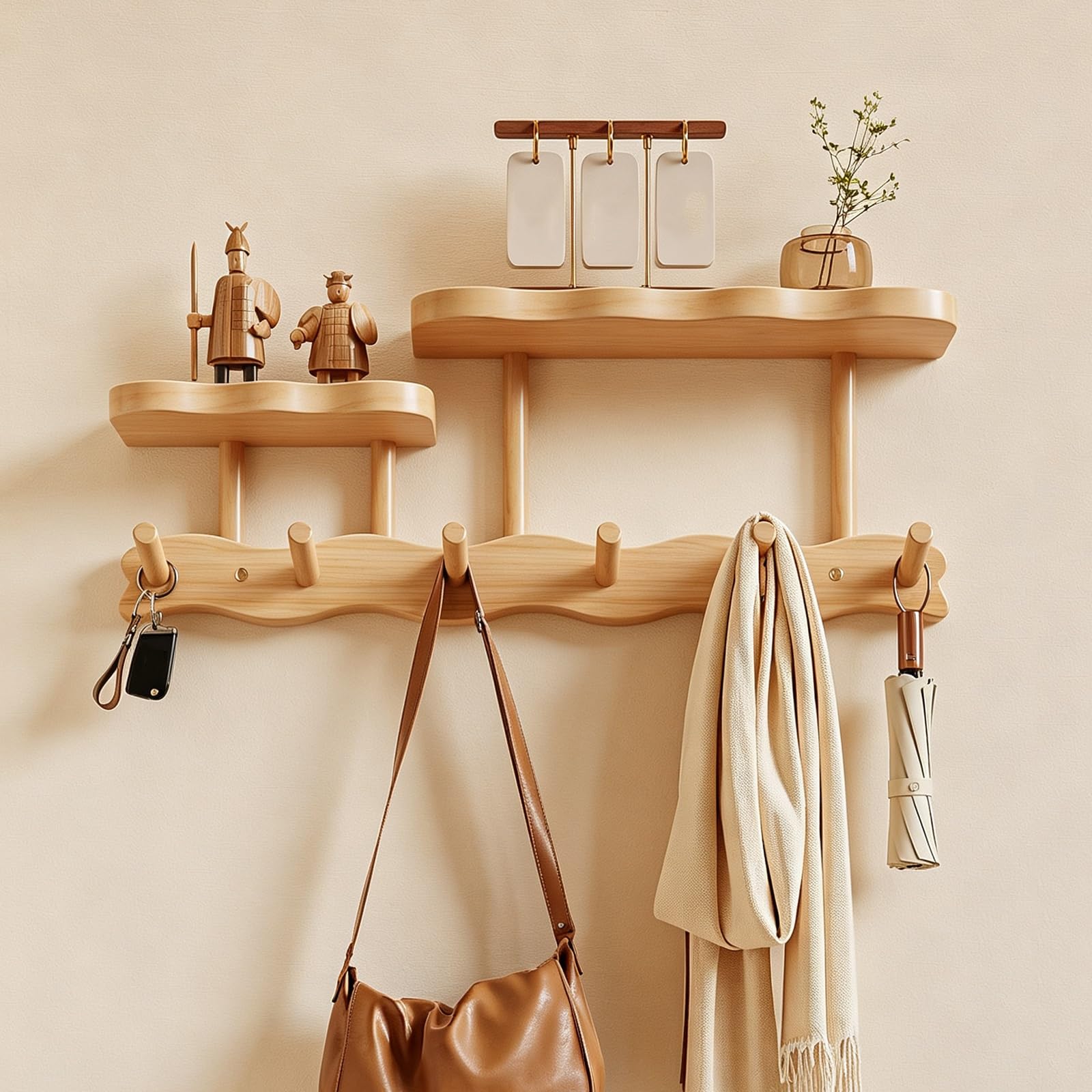 Ltsrll Wood En Wall Entryway Coat Rack Hooks With Shelves