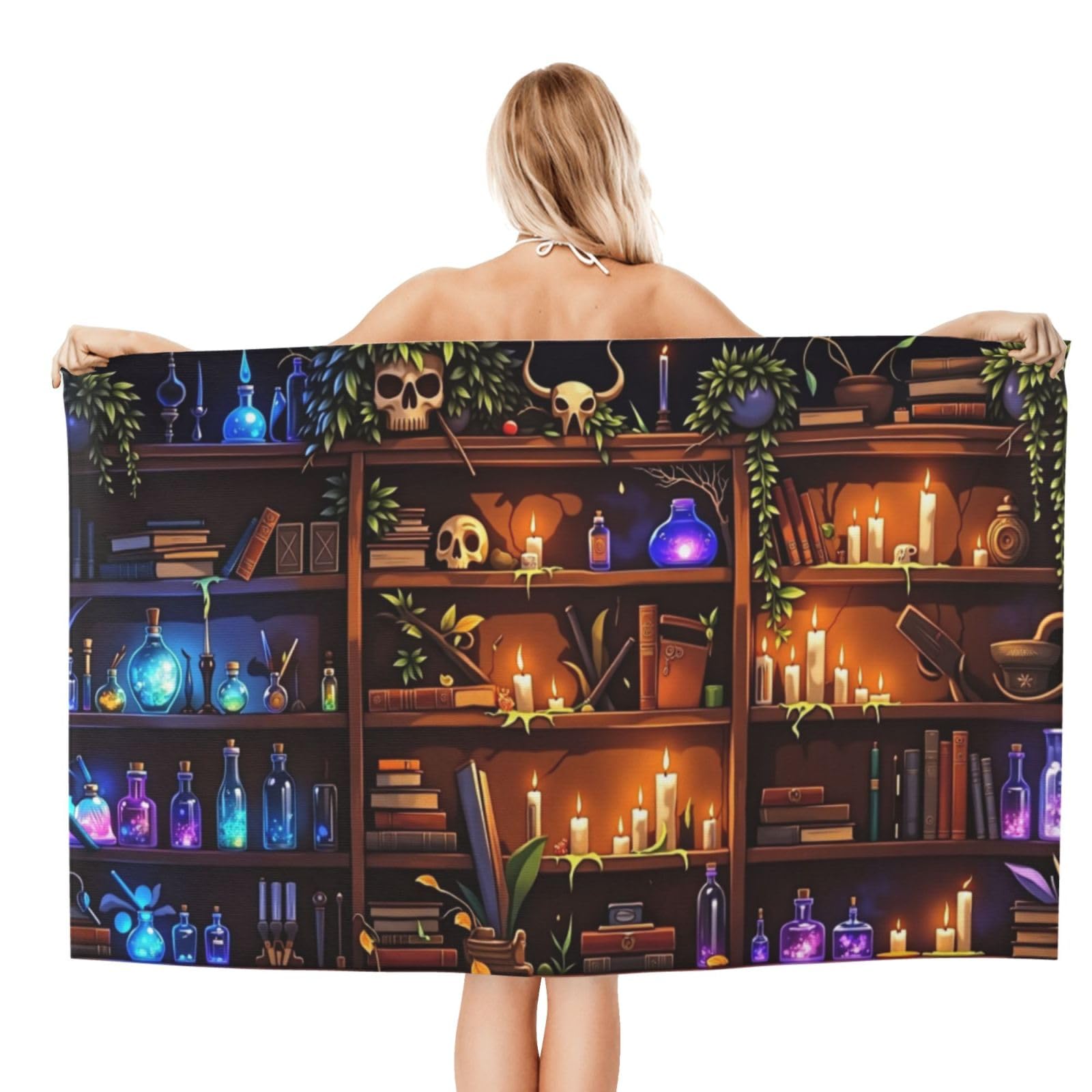 Anceky Beach Towel for Women, Mystical Bookshelf Sand-Free Microfiber Ultra Soft Lightweight Bath Towels for Outdoor Bathroom Swimming 32"X52"
