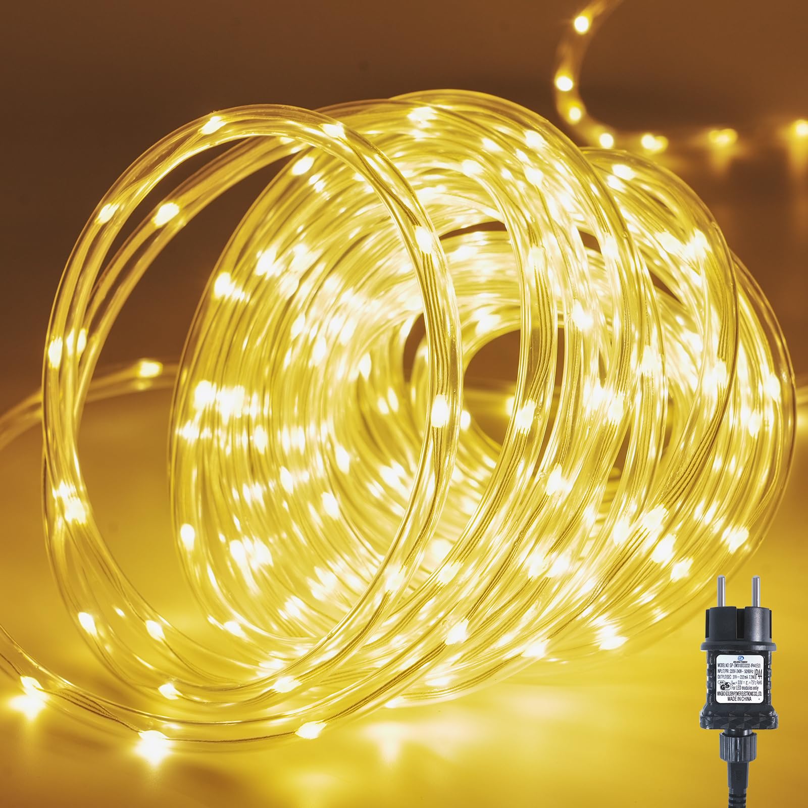 Gresonic 20M 400LED Lichterschlauch Außen, Lichterkette mit Strom, Led Schlauch Warmweiß 8 Modi, IP44 Wasserdicht, 10mm LED-Lichter auf PVC-Kabel Rohr Aussen Innen(Verbesserte Version, dicker, heller)