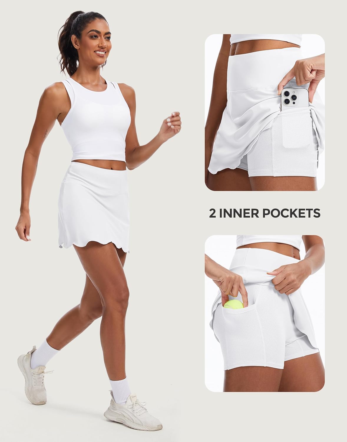 M MOTEEPI 14 inch Scalloped Hem Skorts for Women with Pockets High Waisted Tennis Golf Athletic Skirt with Shorts 2026