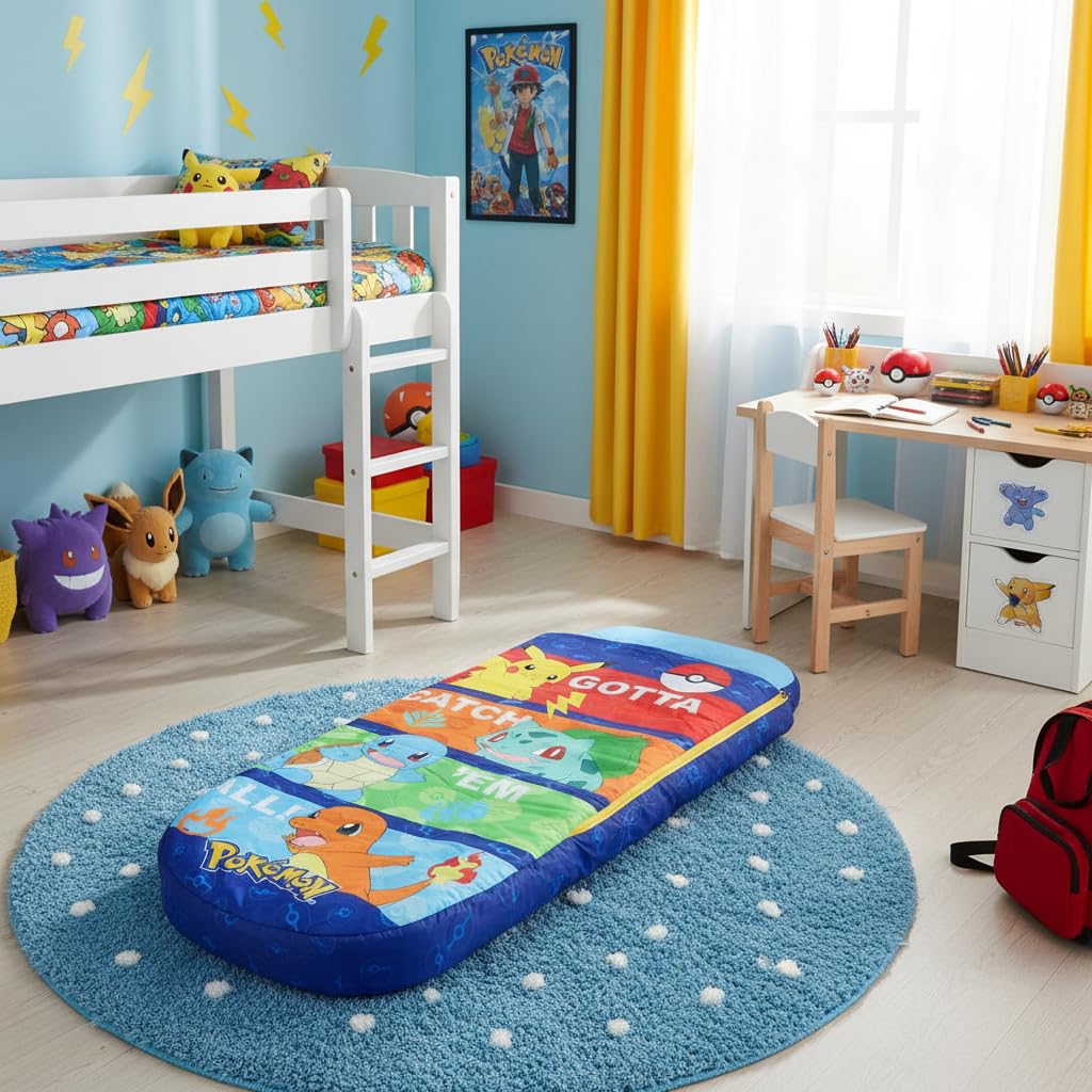 Pokemon ReadyBed Lit Gonflable et Sac de Couchage pour Enfants avec Pompe Matelas de Voyage