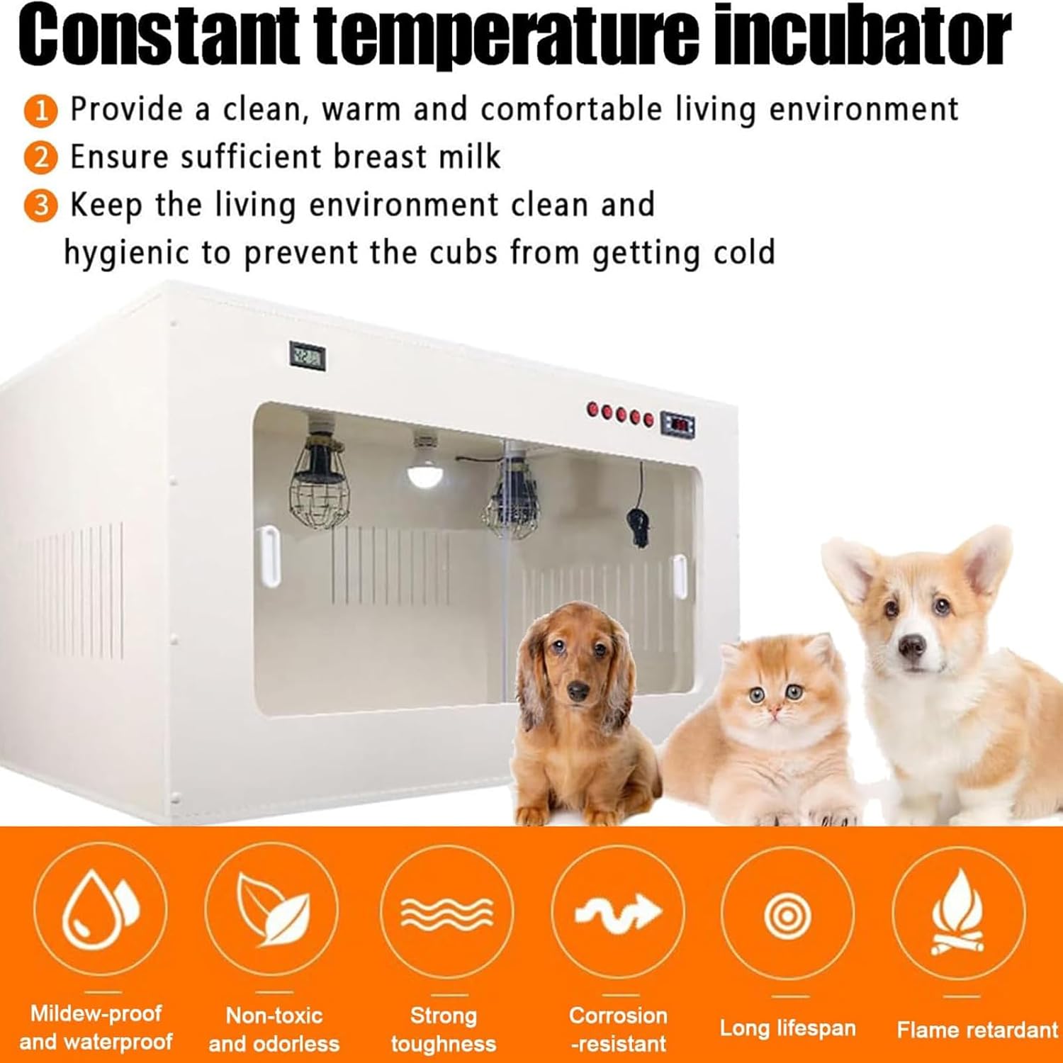 Smart Puppy Incubator with LED Light & Independent Switches, Brooder Nursery Box with Heating and Ventilation, Temp/Humidity Display for Newborn Litters, Dogs, Cats, and Critters