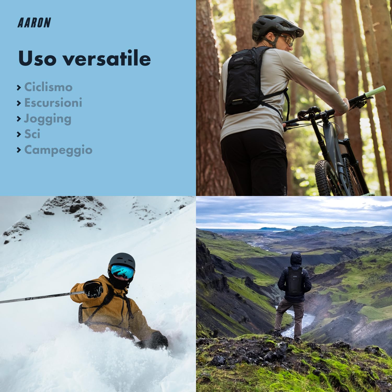 AARON Zaino da bicicletta e da trekking, 8 l o 25 l, per mountain bike, impermeabile, con parapioggia, piccolo per uomo e donna