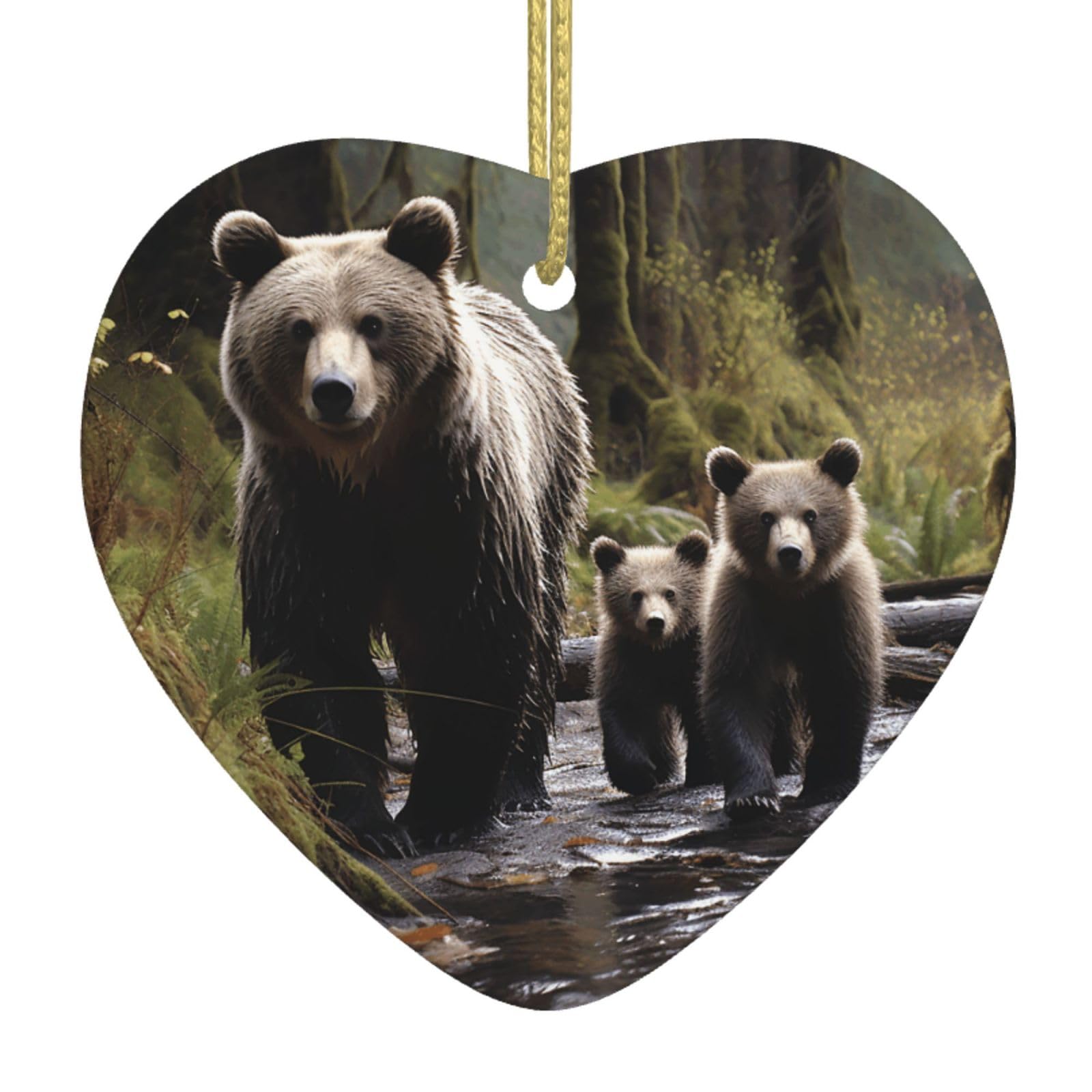 Fodpand Women's White Mother Bear And Her Cubs Christmas Ornaments 2025, Gift Exchange For Men, Collectible Ceramic Ornament Heart Hanging Ornaments For Christmas Tree Decoration