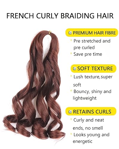 Miniatura 2 de Cabello rizado francés trenzado de 10 pulgadas, color 33, cabello rizado preestirado, 8 paquetes de trenzas de ganchillo para trenzas de caja con