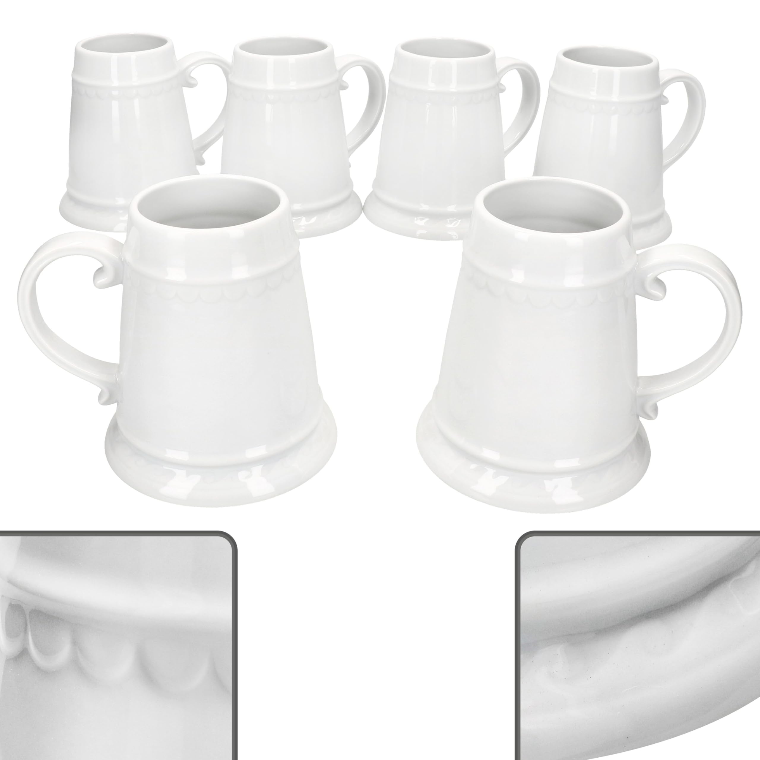 MamboCat Lot de 6 chopes Residence avec anse I 0,5 l I Chope à bière conique blanche en céramique avec relief pour 6 personnes I Chope à bière bombée brillante I Barbecue Party Club