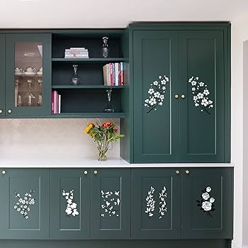 薔薇のステンシルの扉 木製ラック 花柄デザイン 2扉 薔薇のステンシルの扉 木製ラック 花柄デザイン 2扉