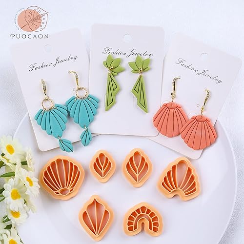 Miniatura 3 de Puocaon Cortadores de aretes de arcilla básica, 21 piezas de cortadores de arcilla polimérica, juego de cortadores de joyas de arcilla geométrica