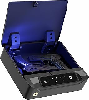Gun Safe for Handgun, Sensitive Quick-Access Fingerprint Biometric Gun Safe for Pistols, Visible LCD Monitor Gun Locks Box for 2 Guns, Anti-theft Design Sturdy Heavy Steel Construction - Adoreal