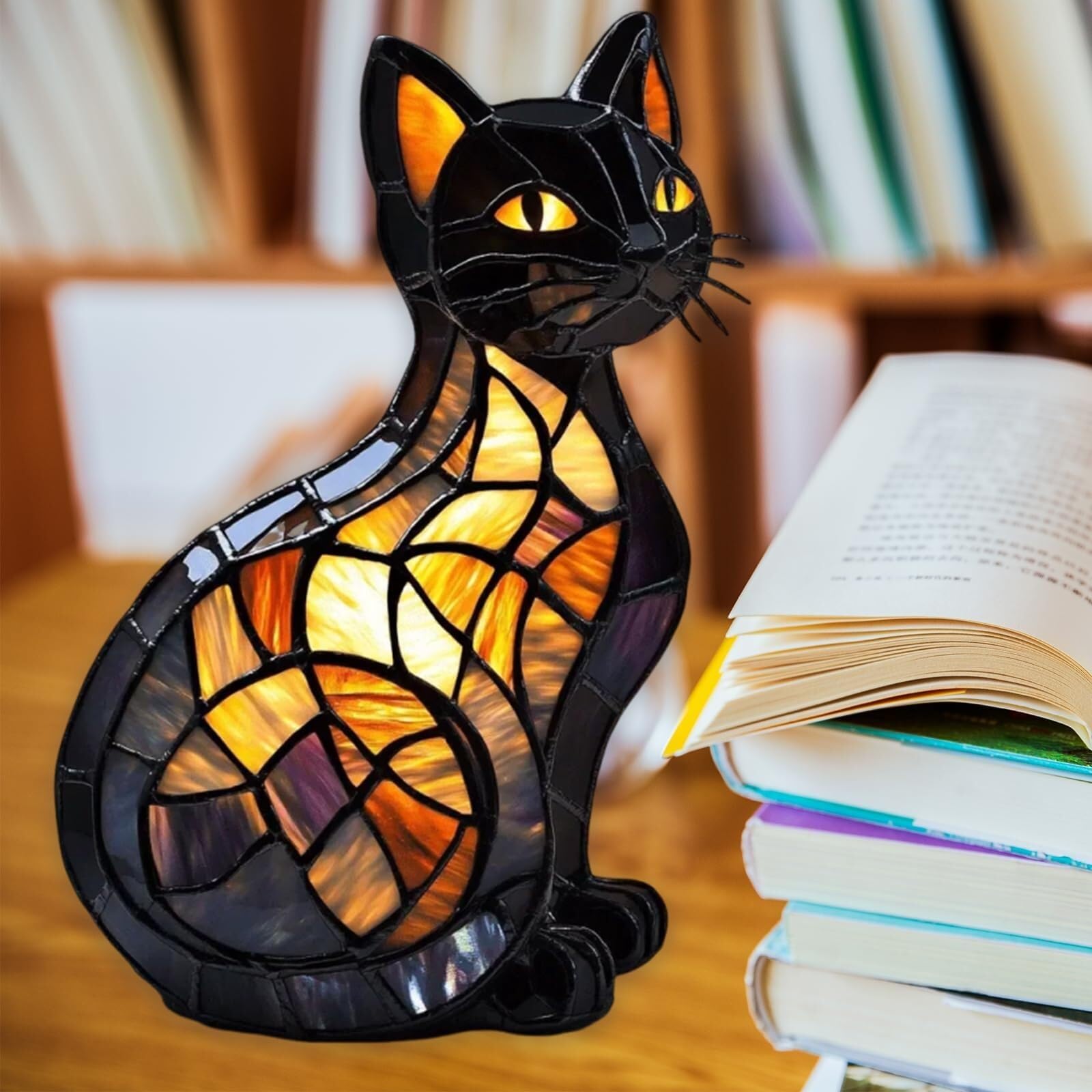 Amazon.co.jp : 猫ランプ、ステンドグラスの卓上ナイトライト、LED猫