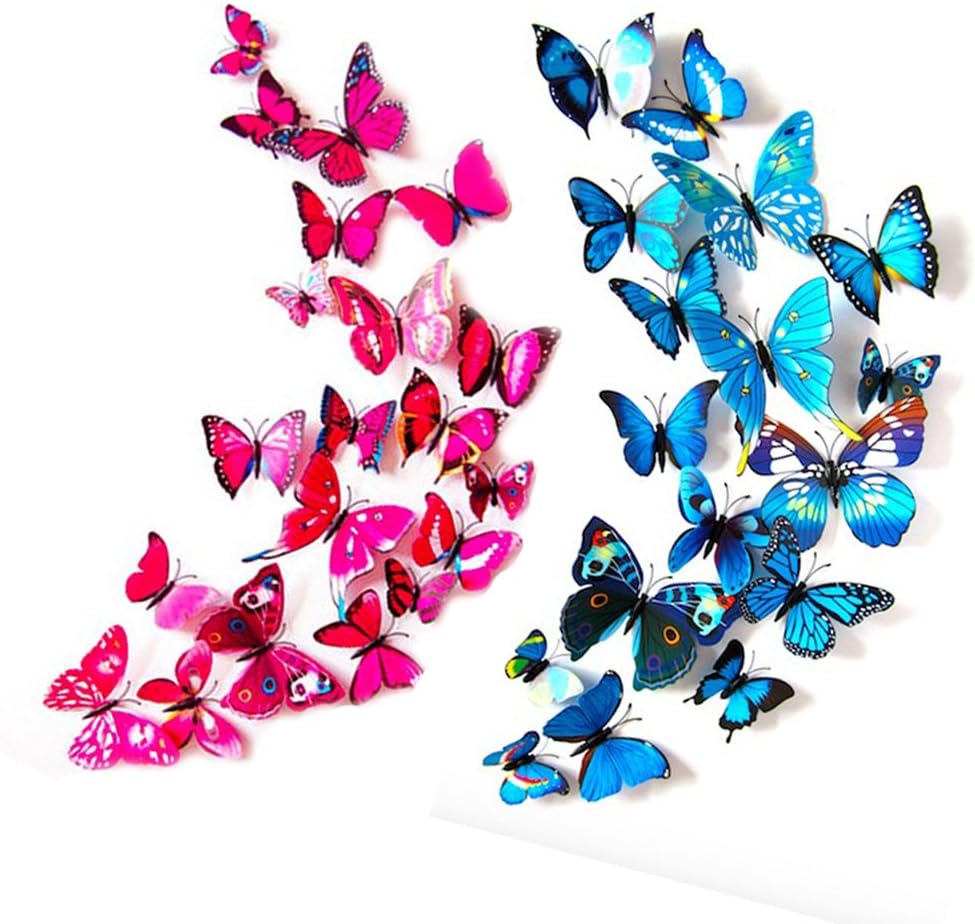 24 Pack 3D Butterfly Refrigerator Fridge Removable DIY Butterflies